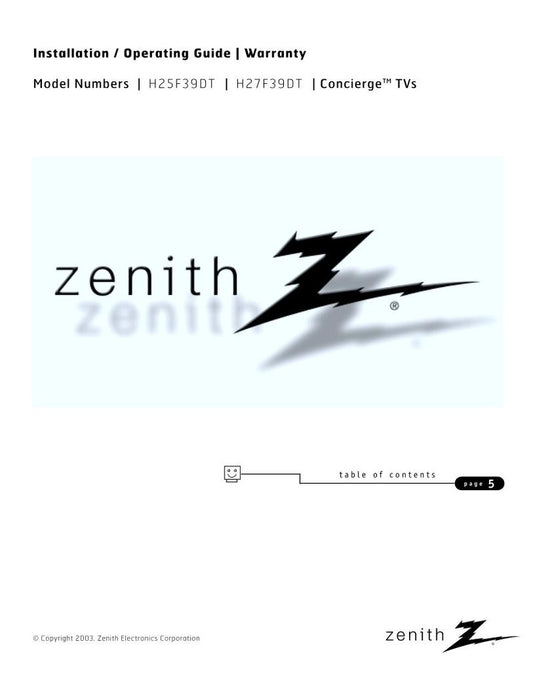 Zenith H25F39DT H27F39DT TV Operating Manual