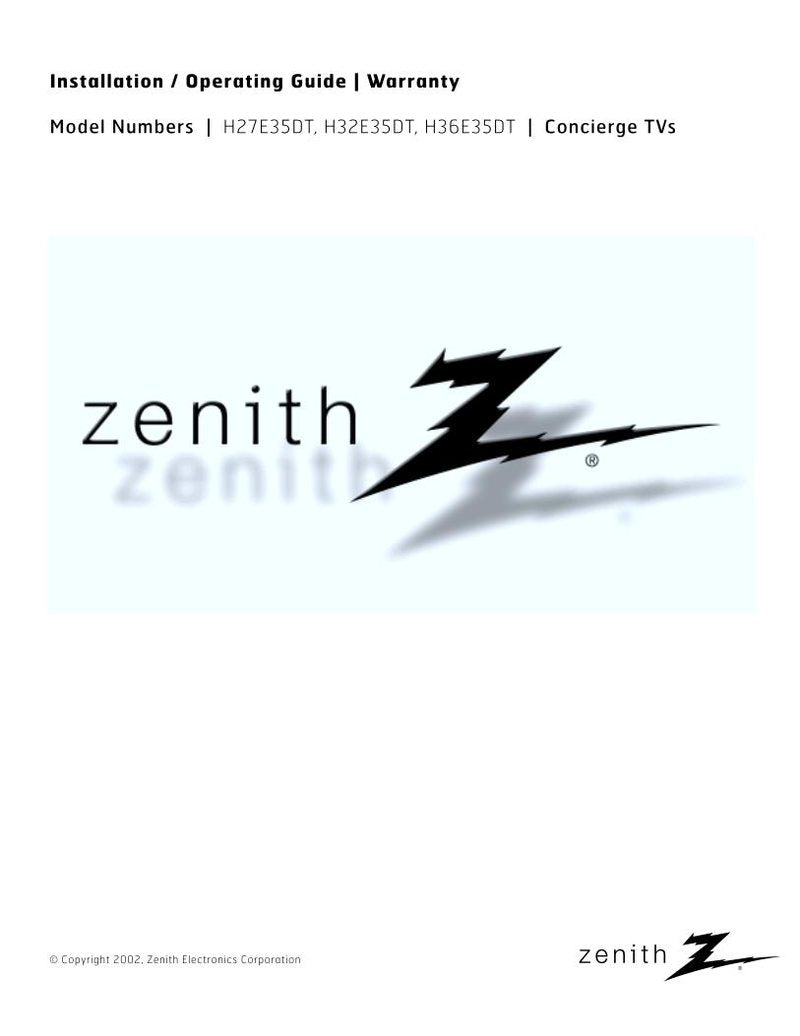 Zenith H20E35DT H25E34Y H25E35DT TV Operating Manual