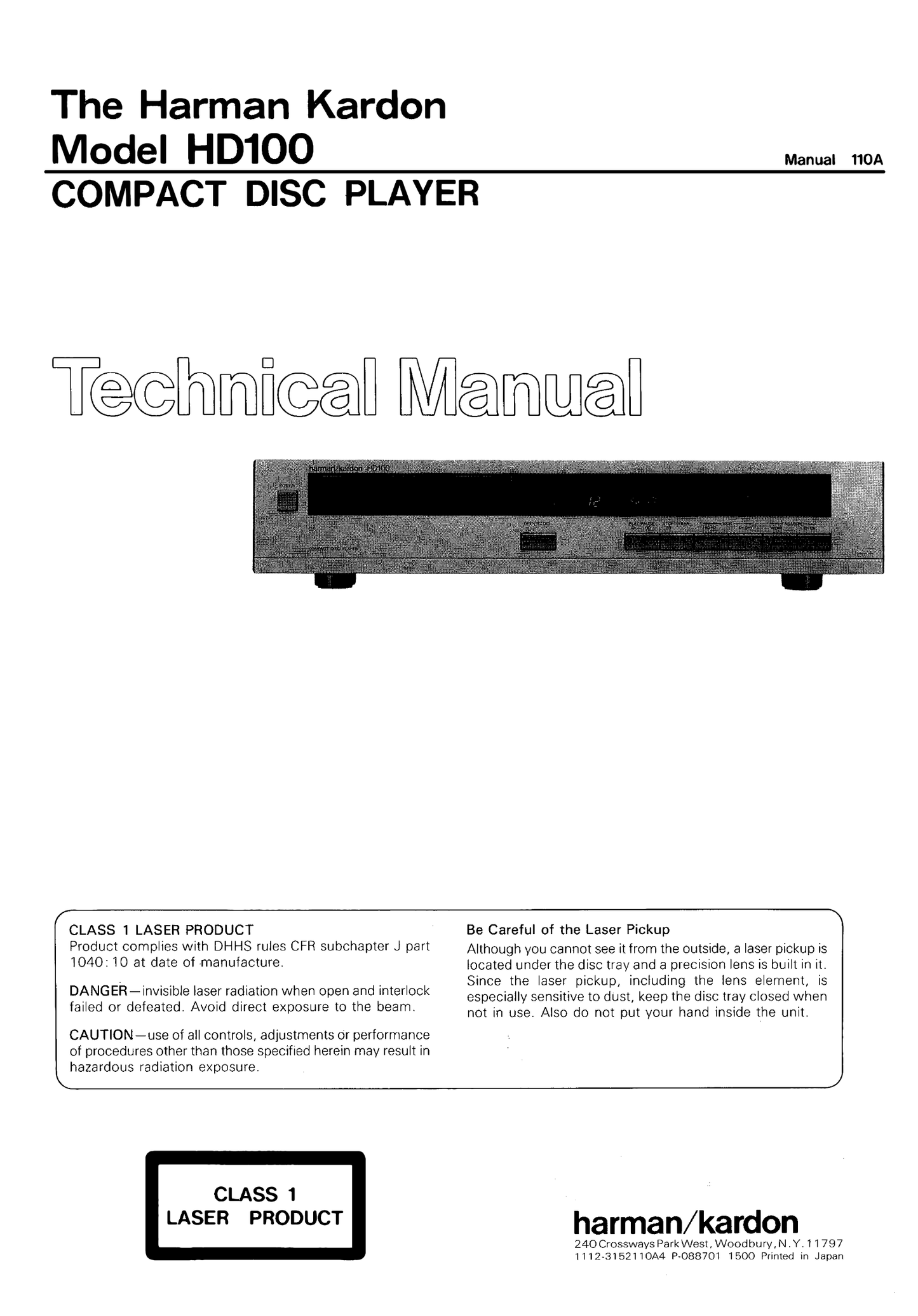 Harman/ Kardon HD100 CD Player Service Manual (Pages: 49)