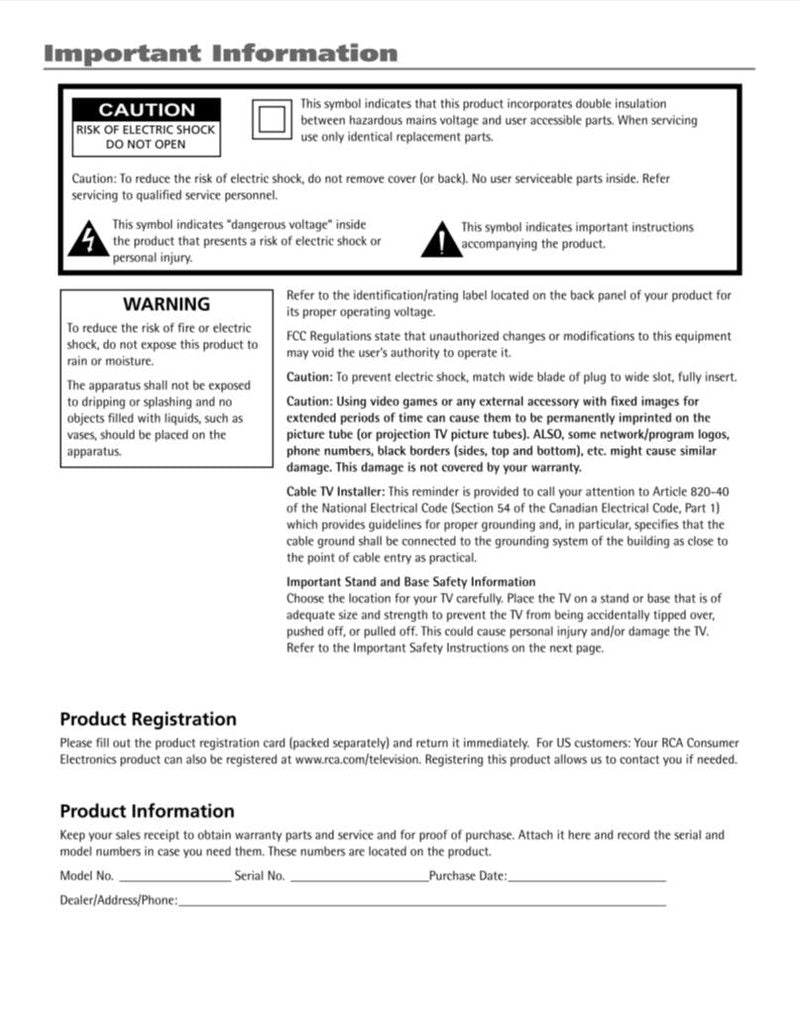 RCA HD26W854T TV Operating Manual