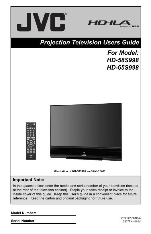 JVC HD65 S 998 TV Operating Manual