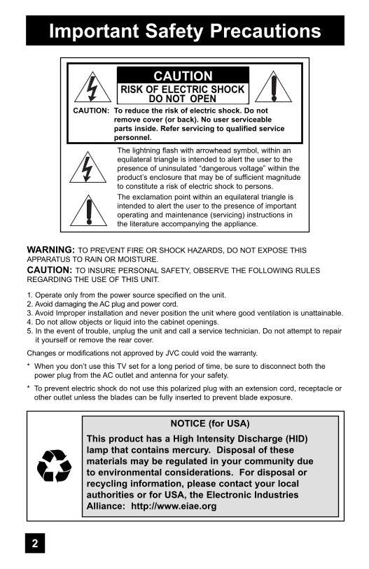 JVC HD65 S 998 TV Operating Manual