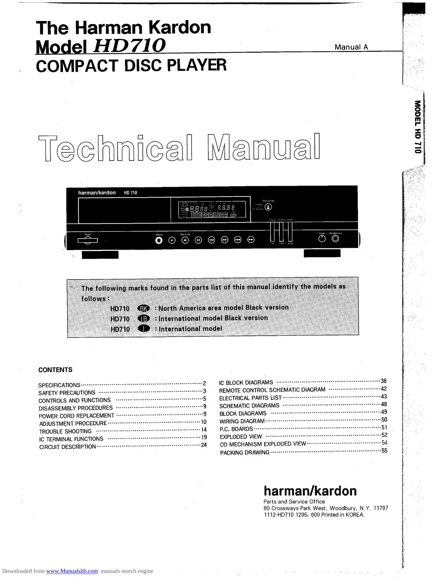 Harman/ Kardon HD710 CD Player Service Manual (Pages: 73)