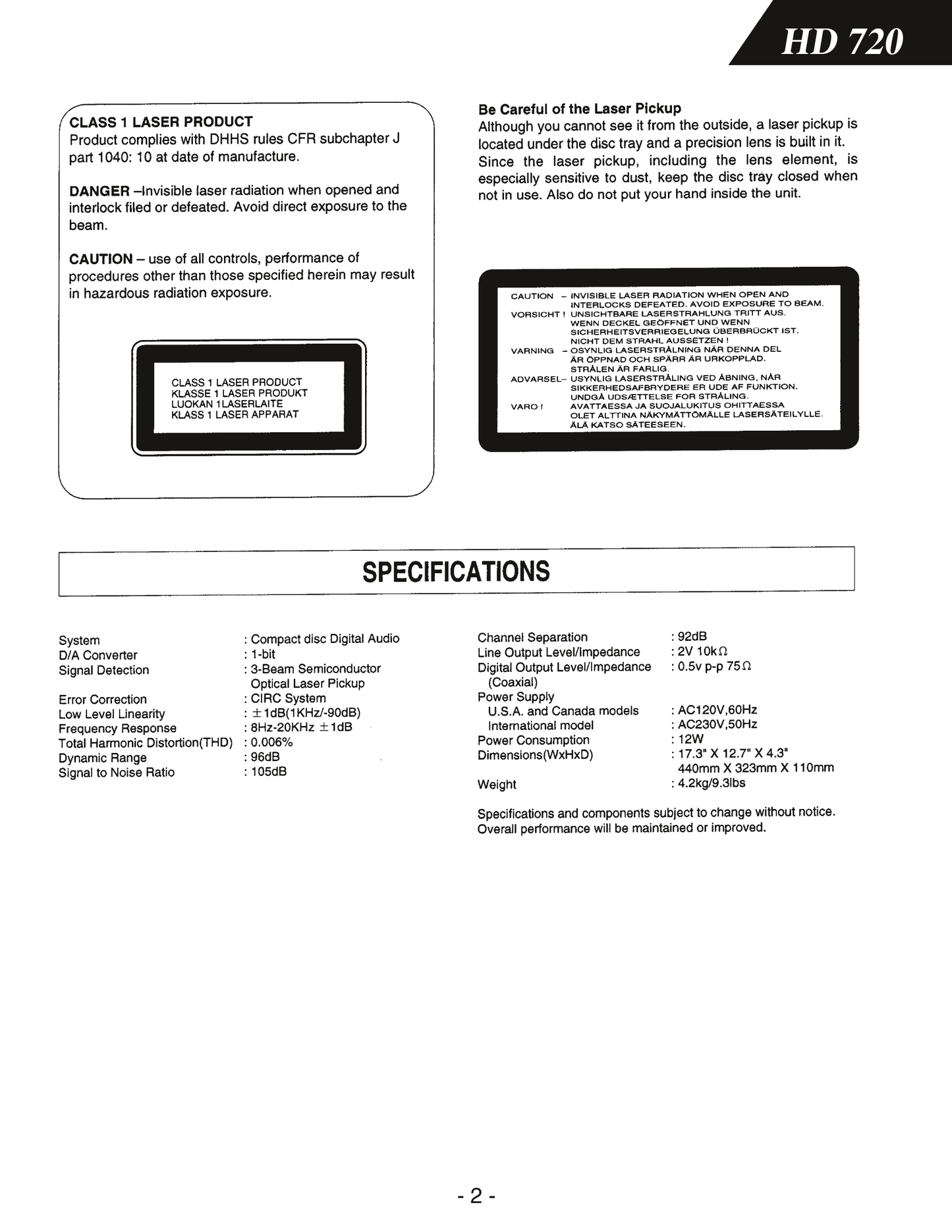 Harman/ Kardon HD 720 CD Player Service Manual (Pages: 64)