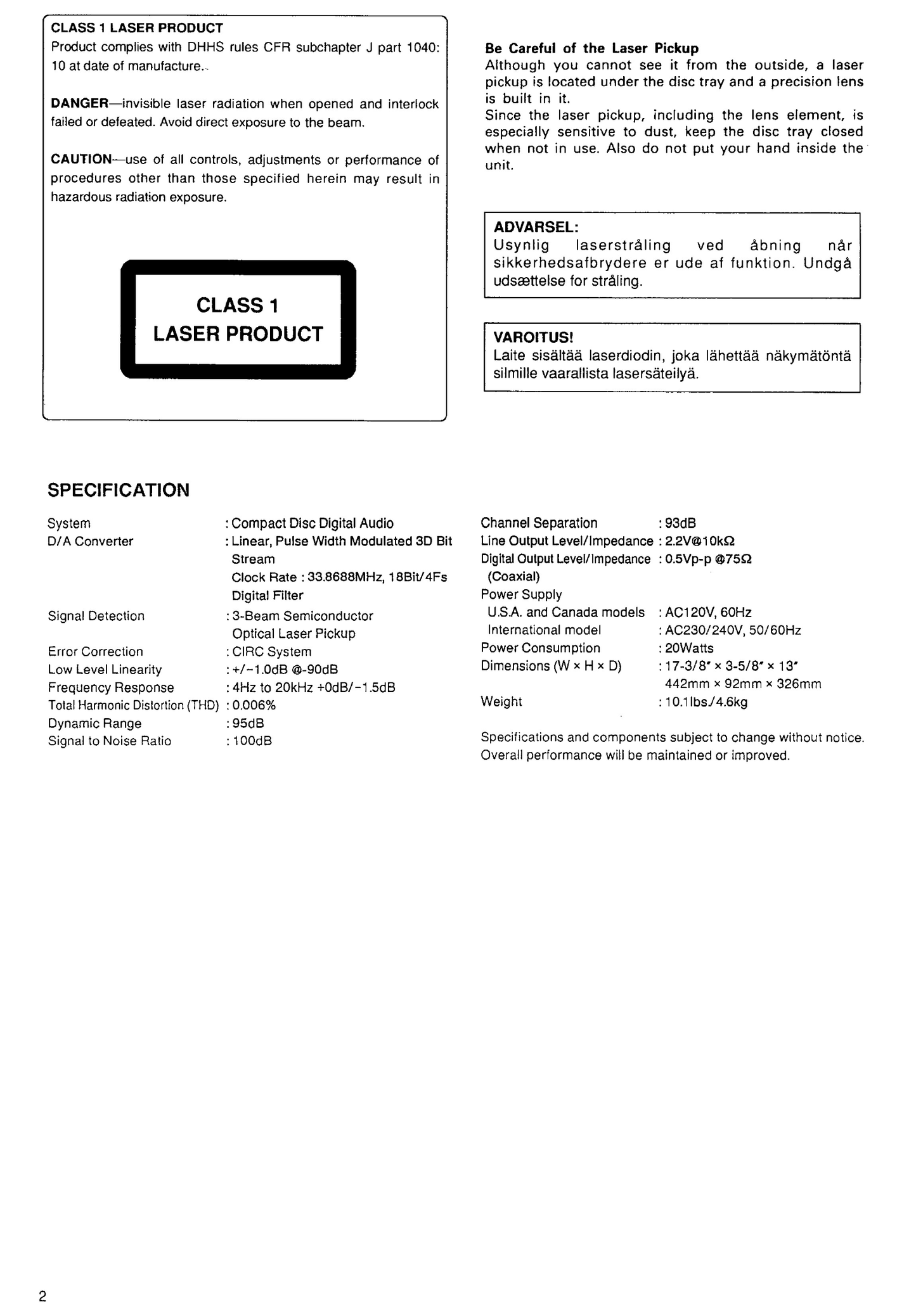 Harman/ Kardon HD7225A & HD7325 CD Player Service Manual (Pages: 46)