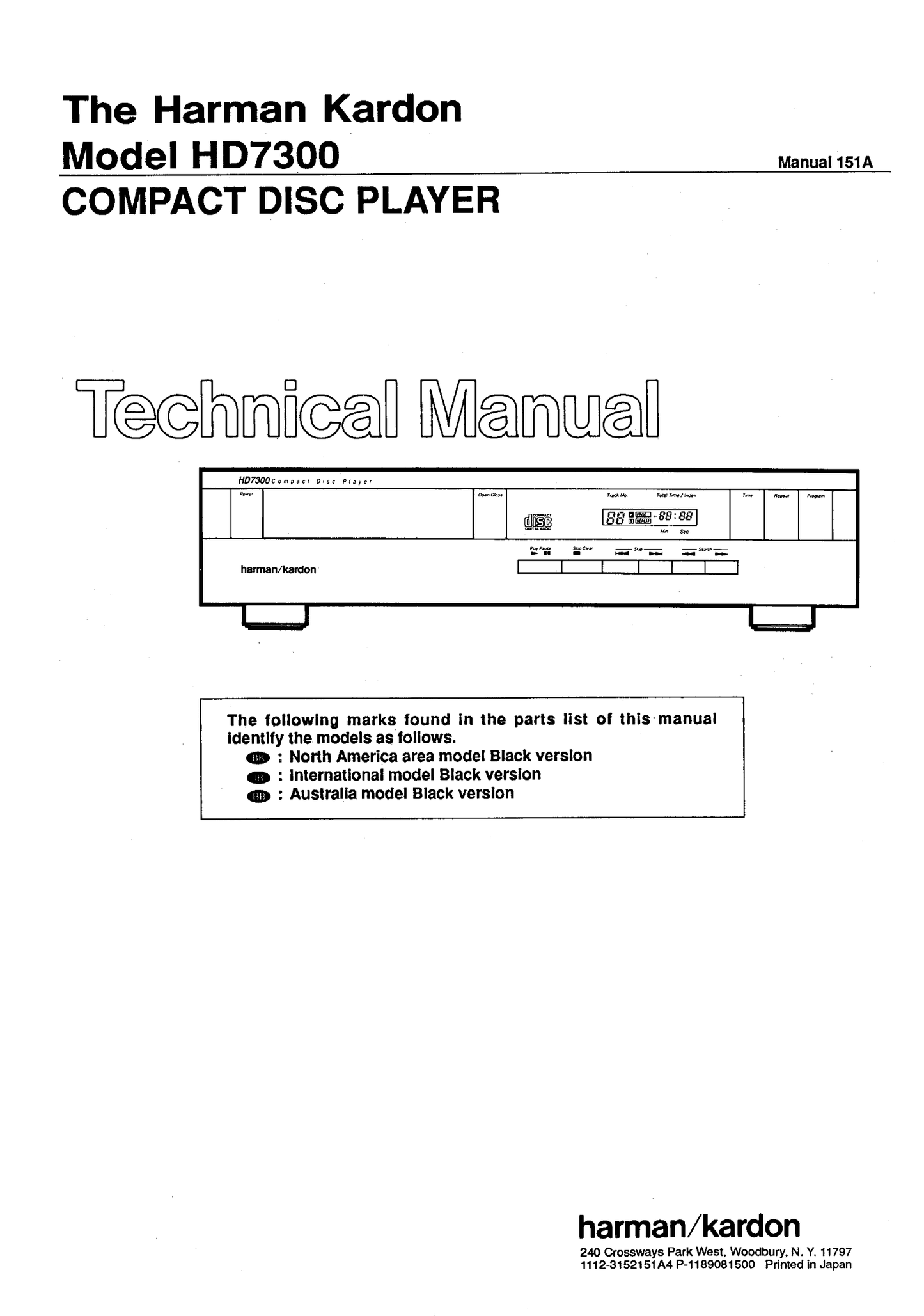 Harman/ Kardon HD7300 CD Player Service Manual (Pages: 61)