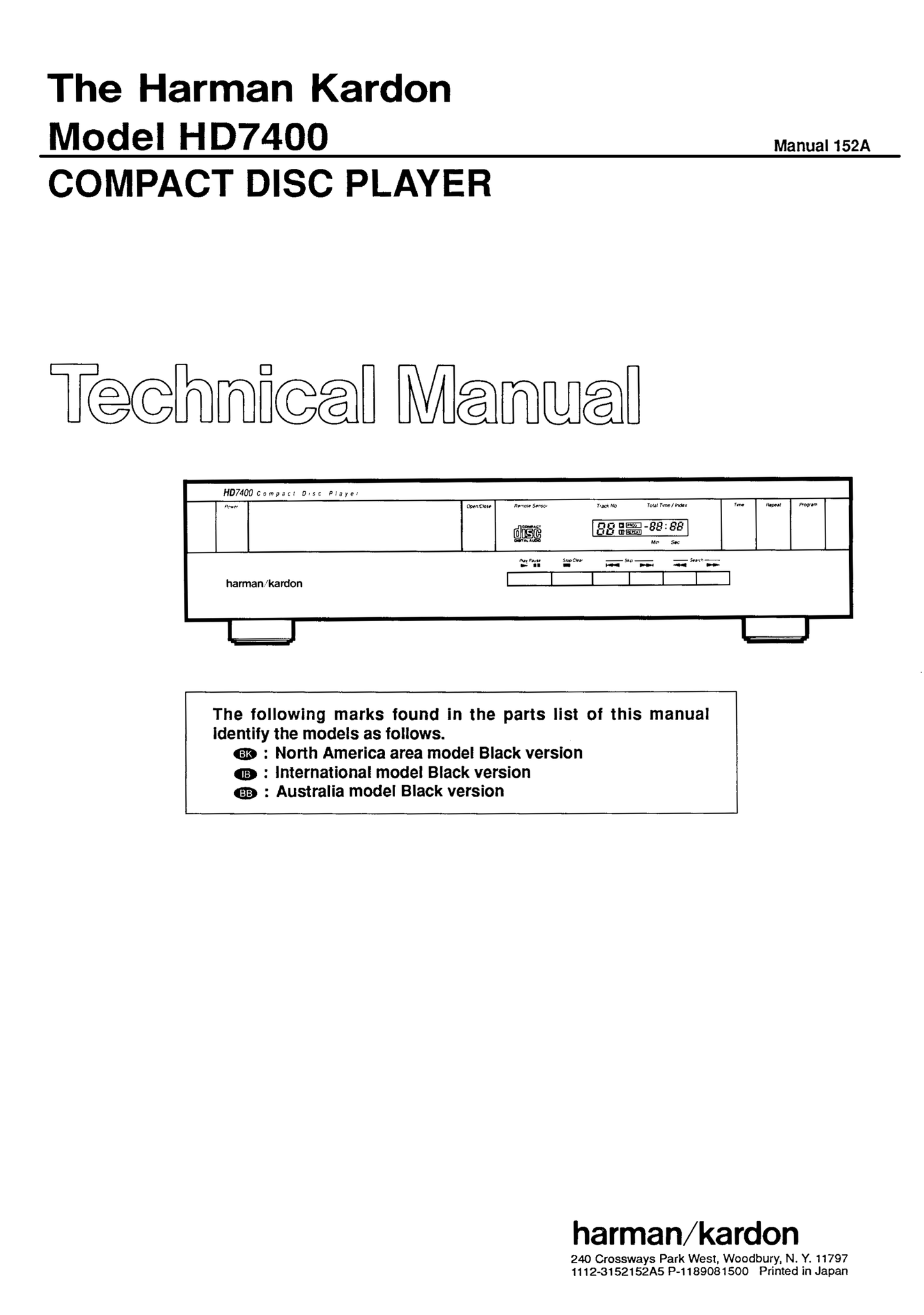 Harman/ Kardon HD7400 CD Player Service Manual (Pages: 55)