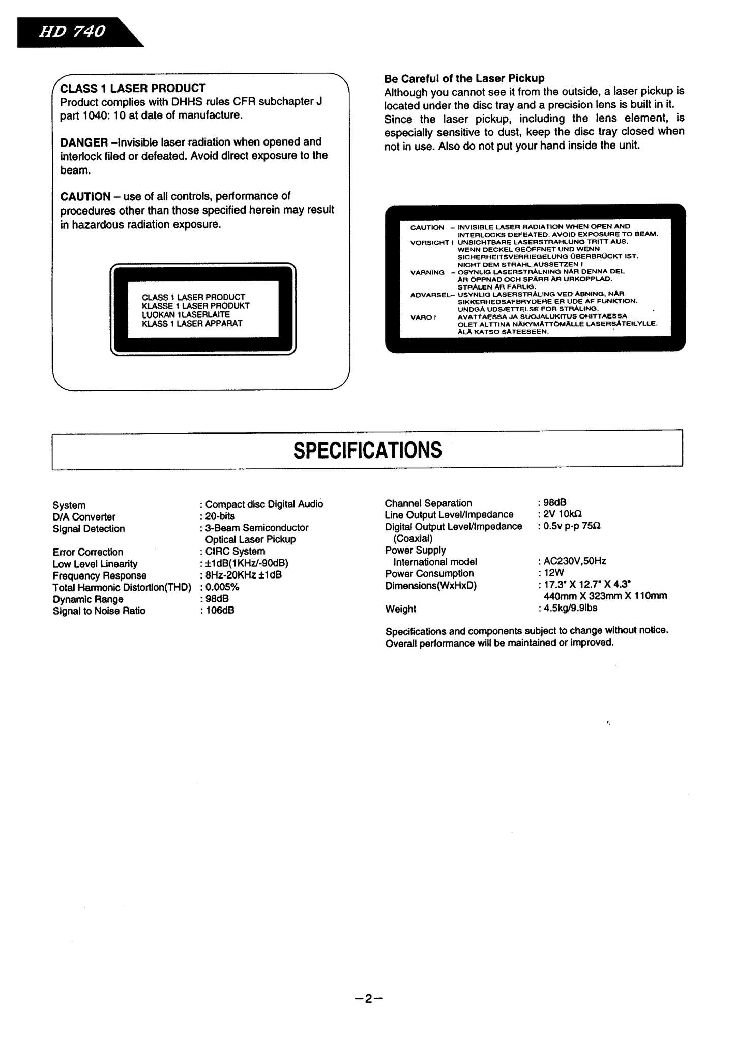 Harman/ Kardon HD 740 CD Player Service Manual (Pages: 49)