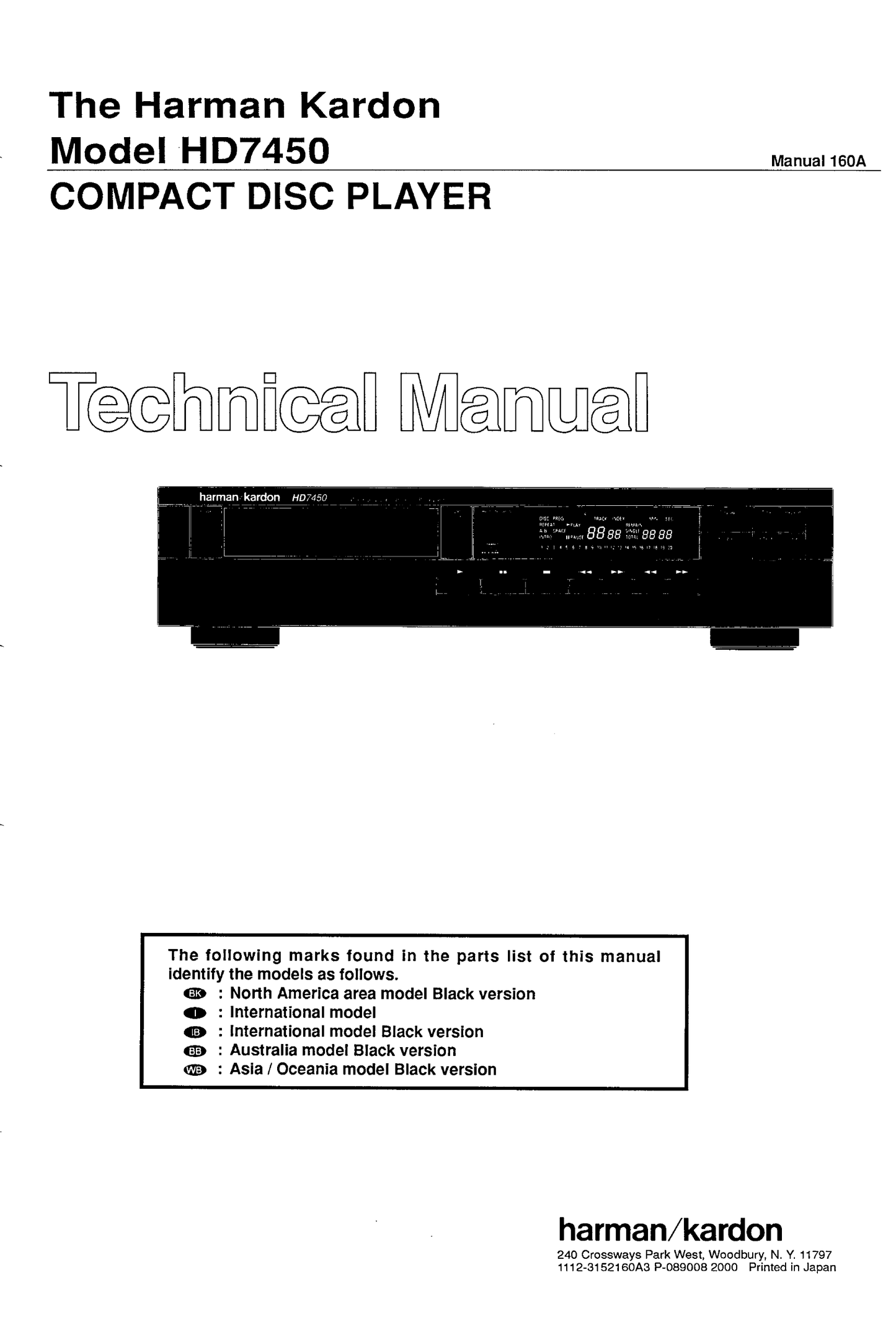 Harman/ Kardon HD7450 CD Player Service Manual (Pages: 62)