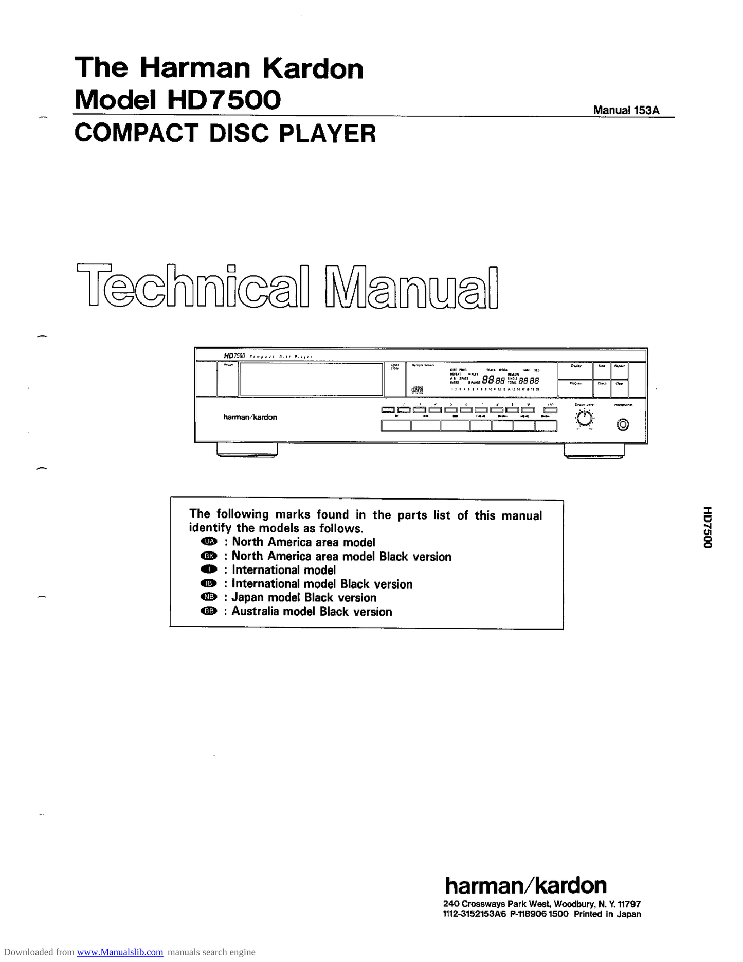 Harman/ Kardon HD7500 CD Player Service Manual (Pages: 60)