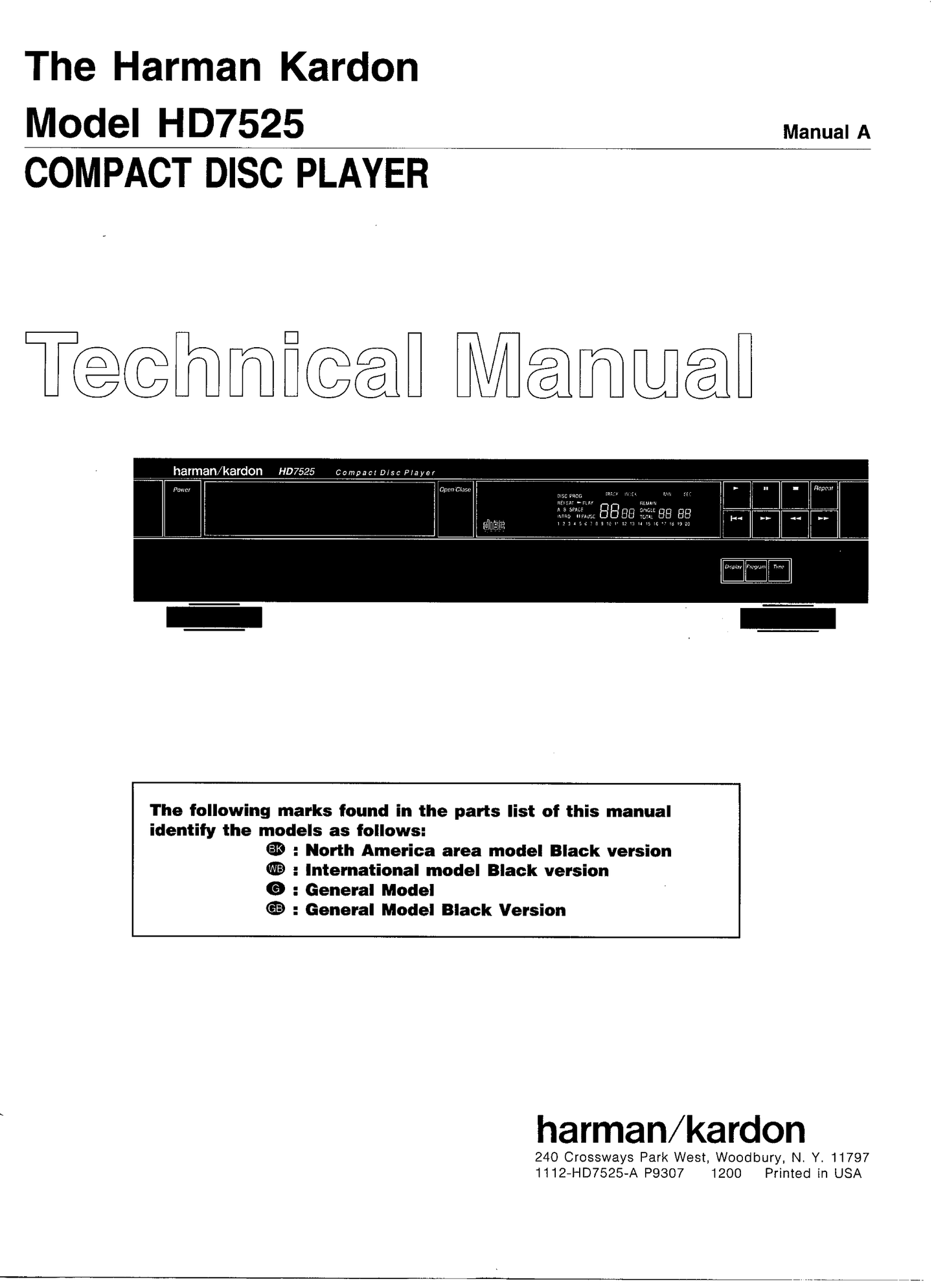 Harman/ Kardon HD7525 CD Player Service Manual (Pages: 51)