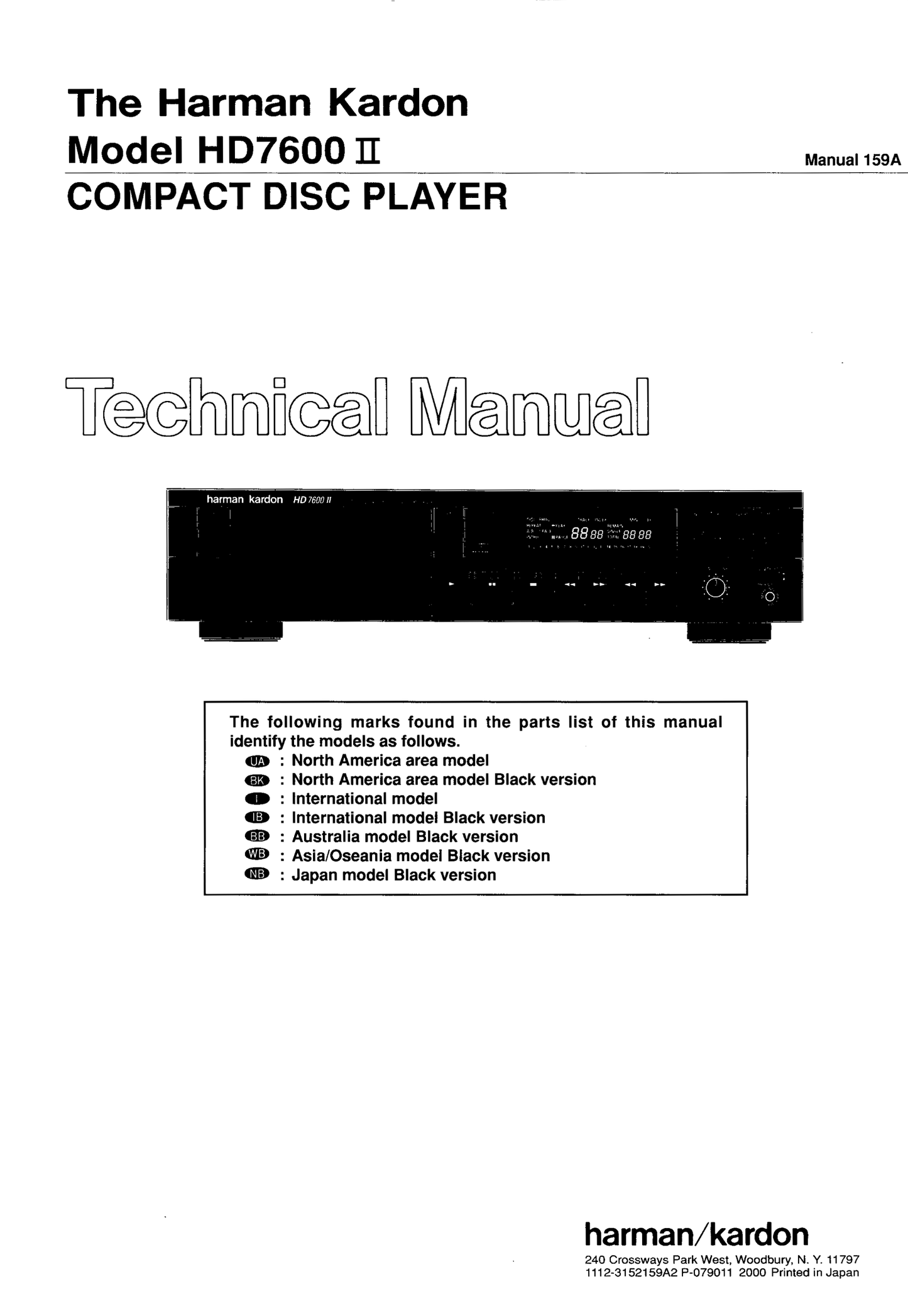 Harman/ Kardon HD7600II CD Player Service Manual (Pages: 60)