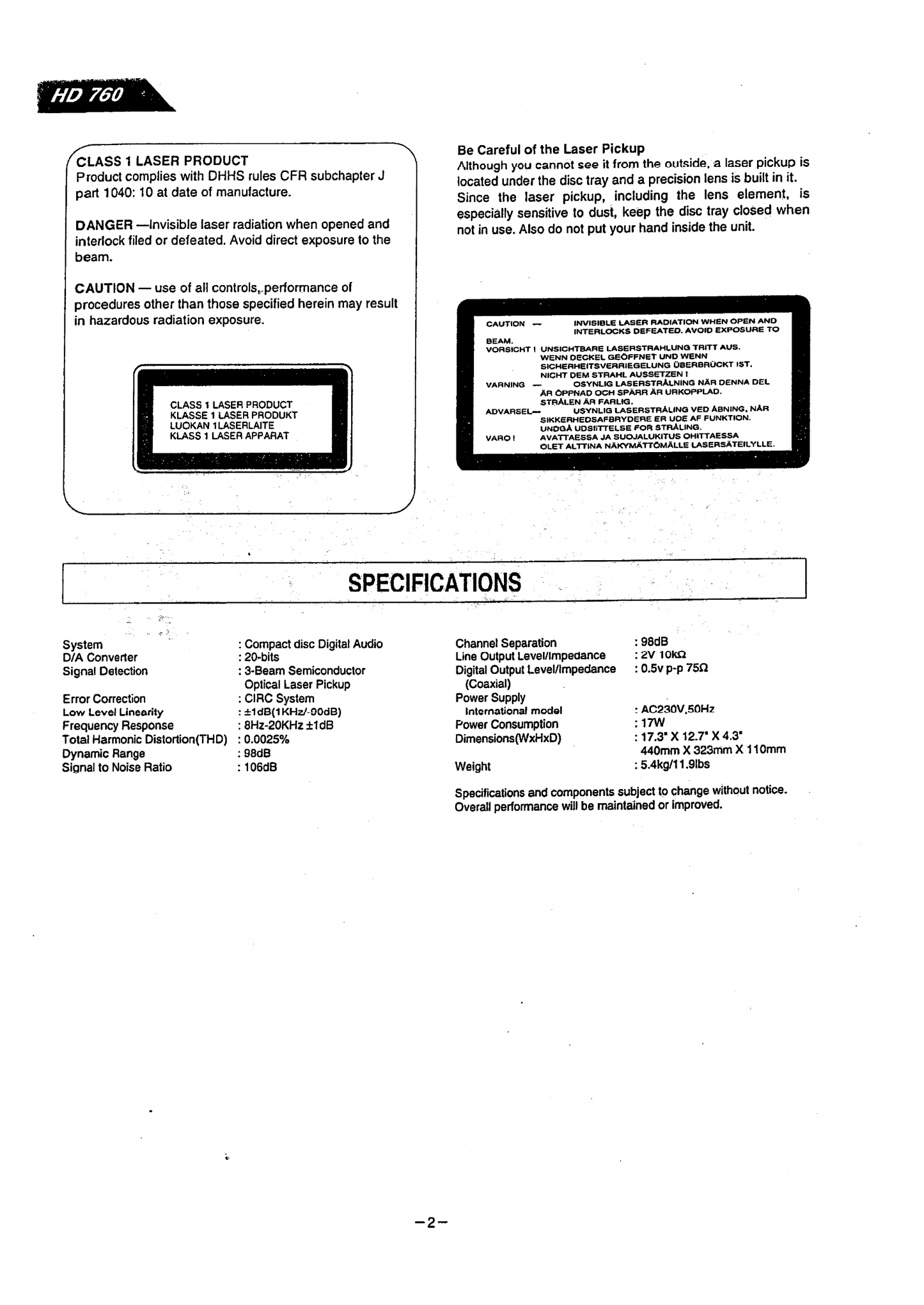 Harman/ Kardon HD 760 CD Player Service Manual (Pages: 52)