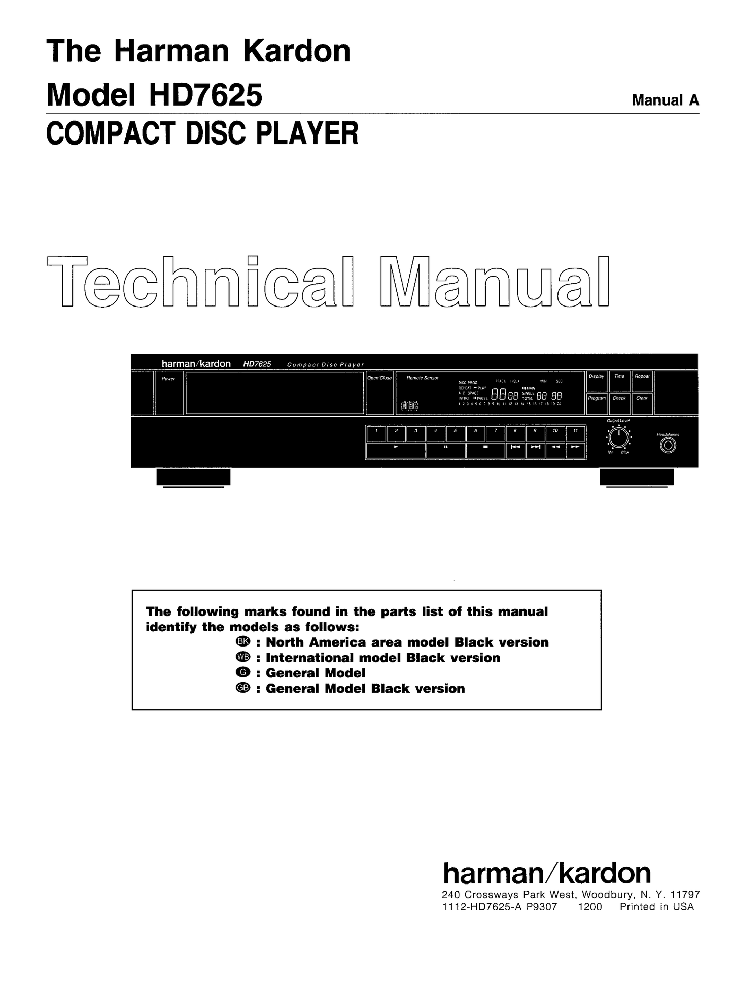 Harman/ Kardon HD7625 CD Player Service Manual (Pages: 53)