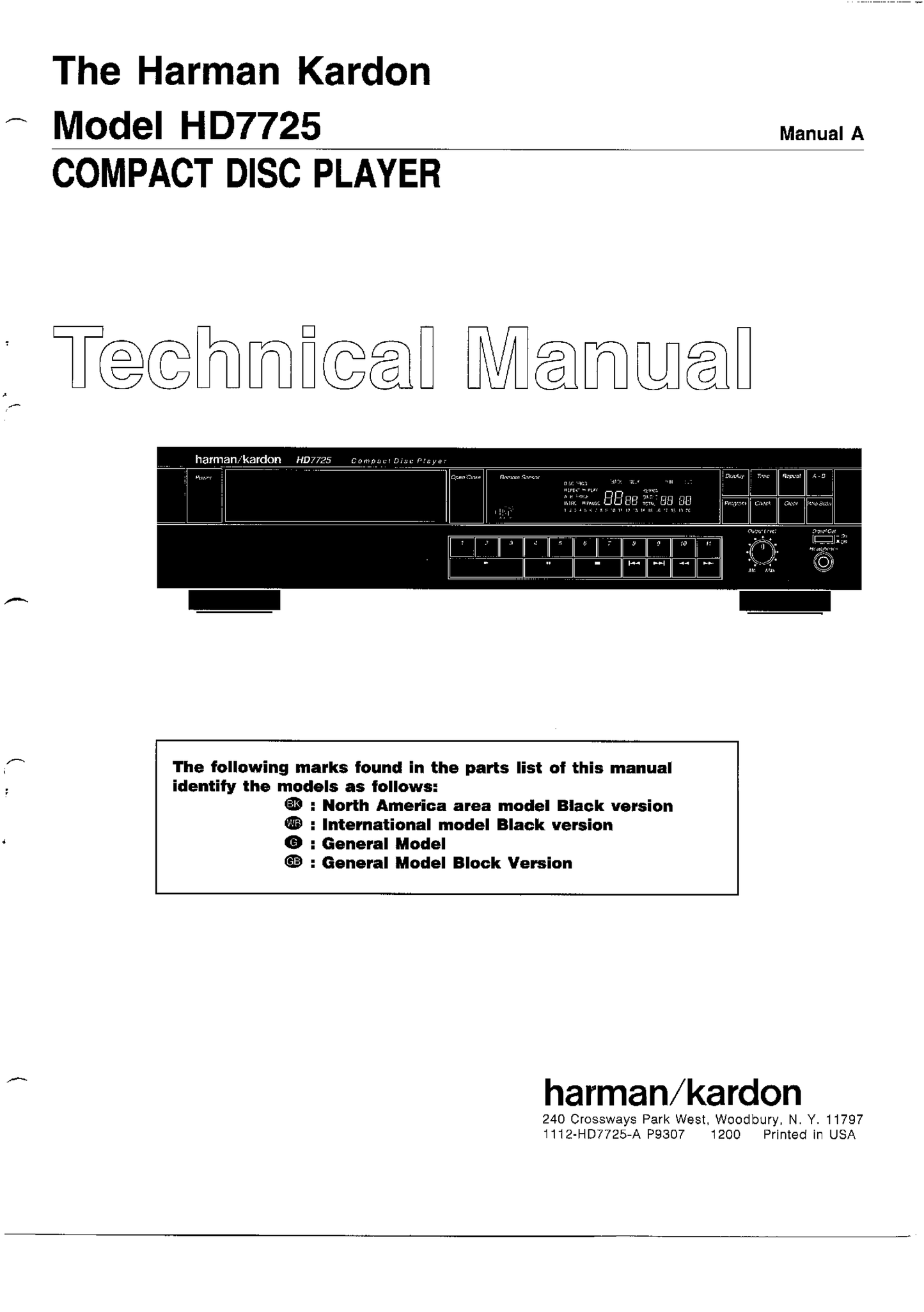 Harman/ Kardon HD7725 CD Player Service Manual (Pages: 54)