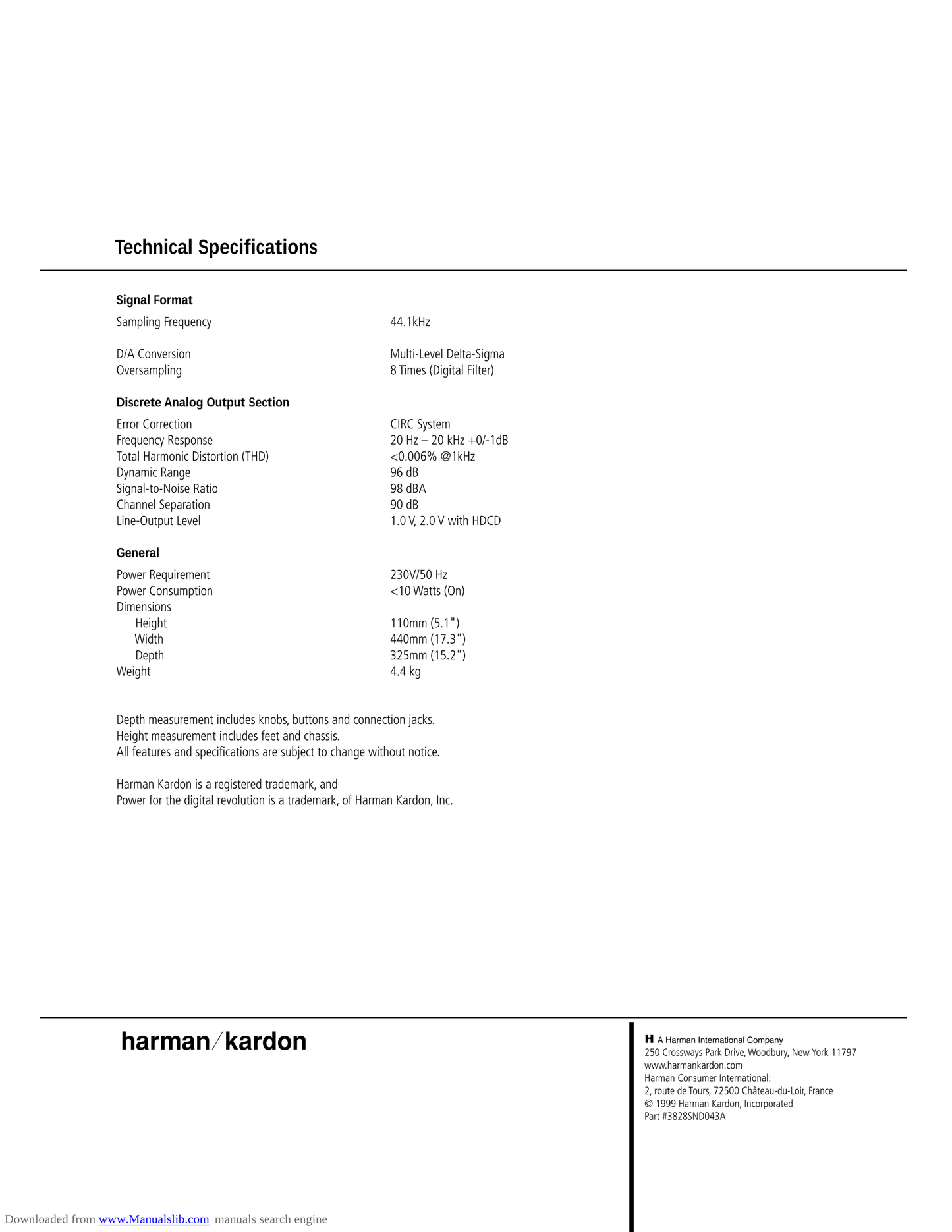 Harman/ Kardon HD970 & HD970B CD Player Service Manual (Pages: 30)