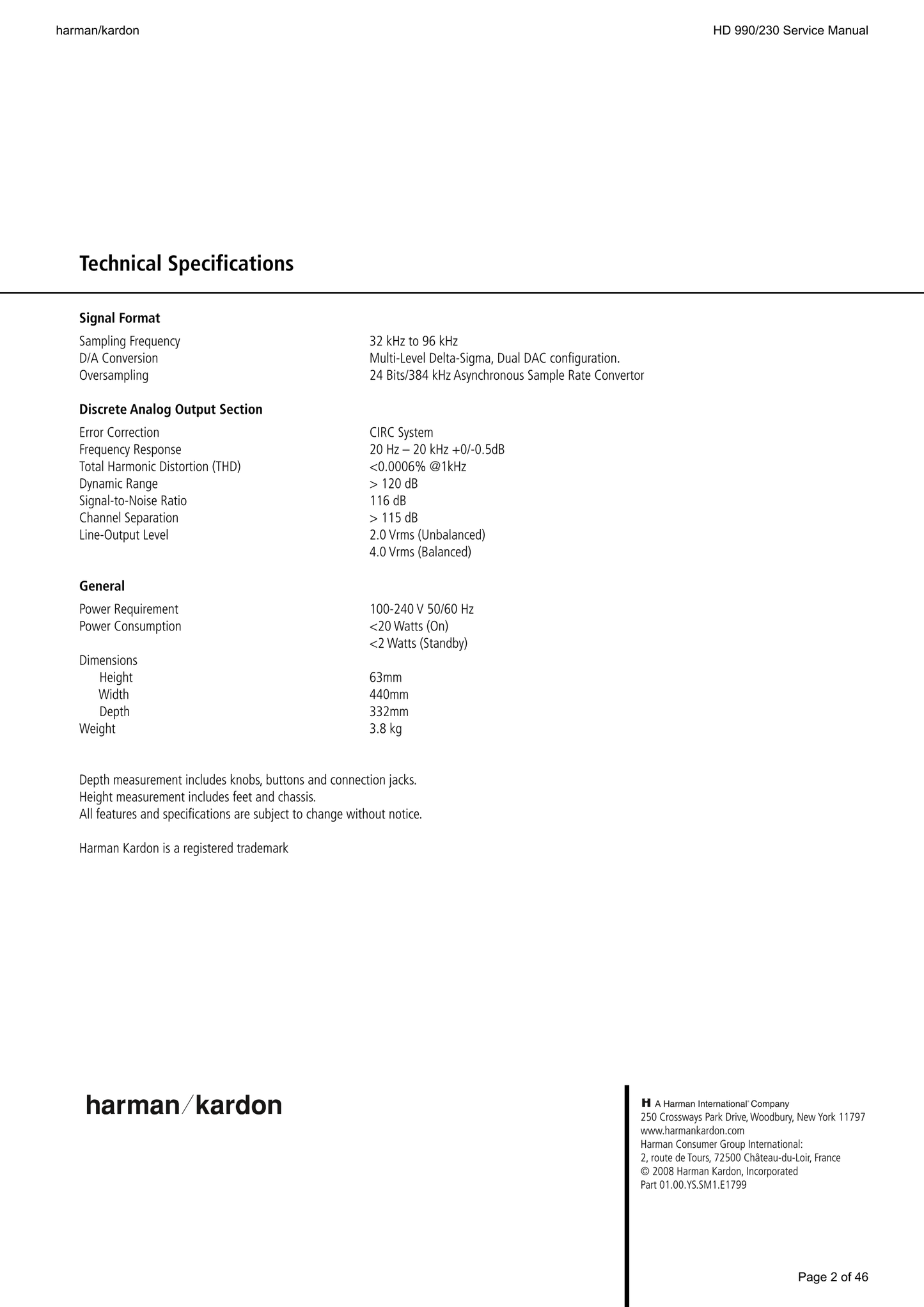 Harman/ Kardon HD 990/230 CD Player Service Manual (Pages: 47)