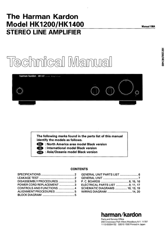 Harman/ Kardon HK1200 & HK1400 Amplifier Service Manual (Pages: 24)