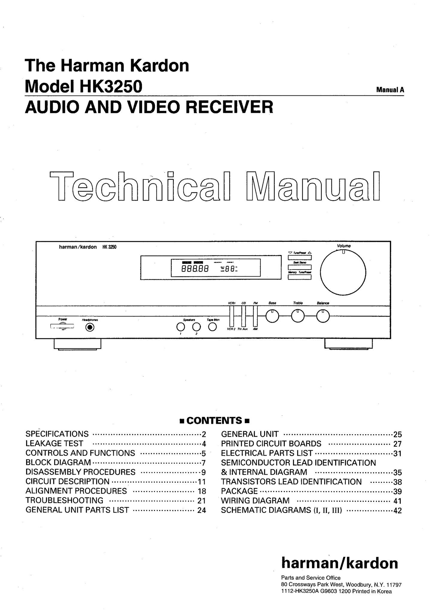 Harman/ Kardon HK3250 AV Receiver Service Manual (Pages: 73)