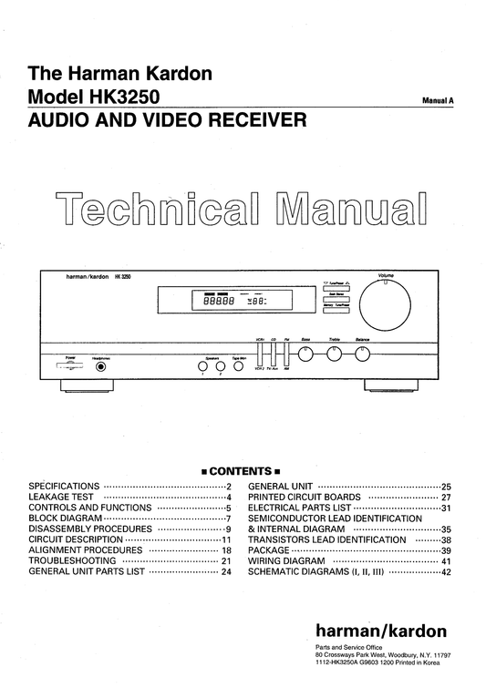 Harman/ Kardon HK3250 AV Receiver Service Manual (Pages: 73)