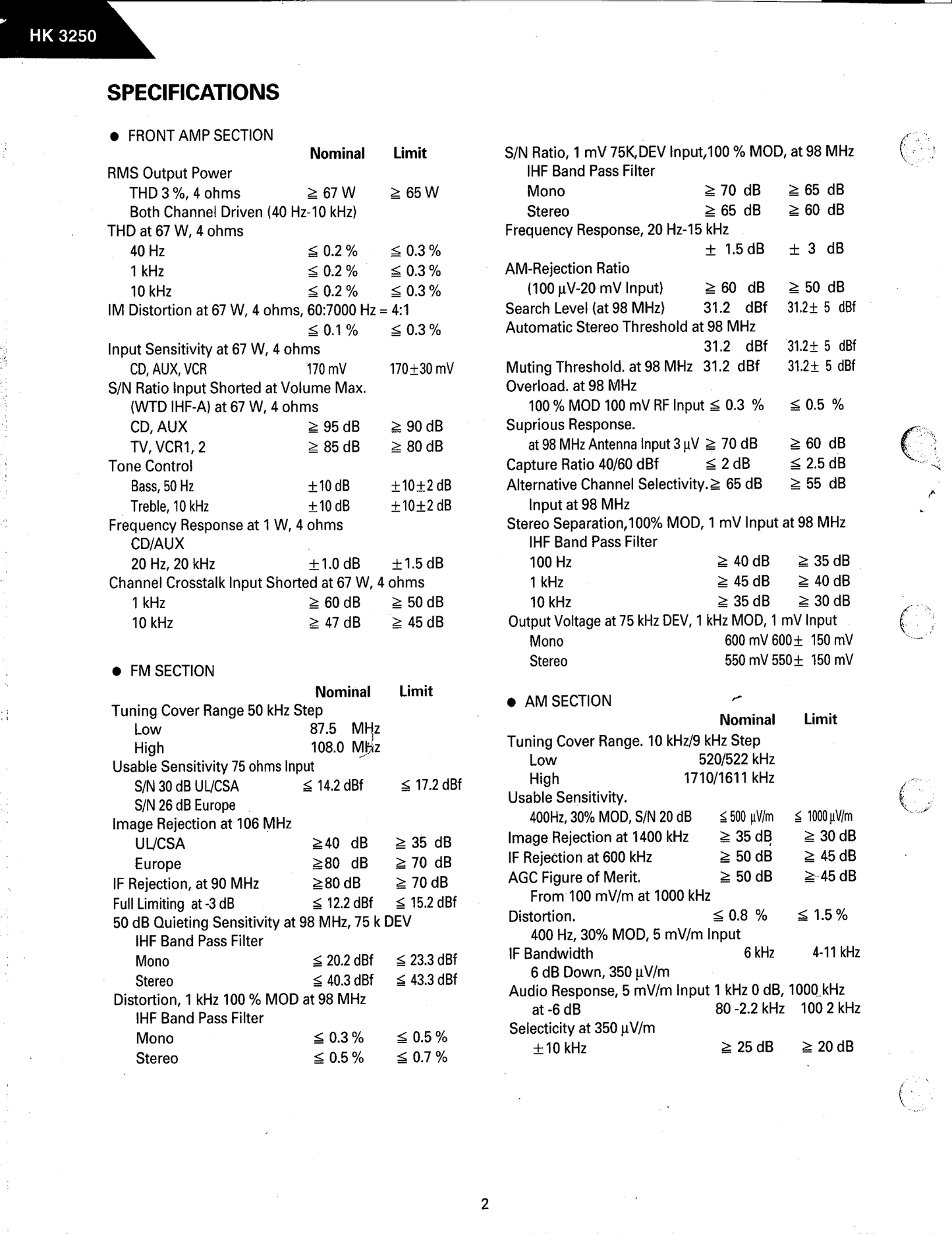 Harman/ Kardon HK3250 AV Receiver Service Manual (Pages: 73)