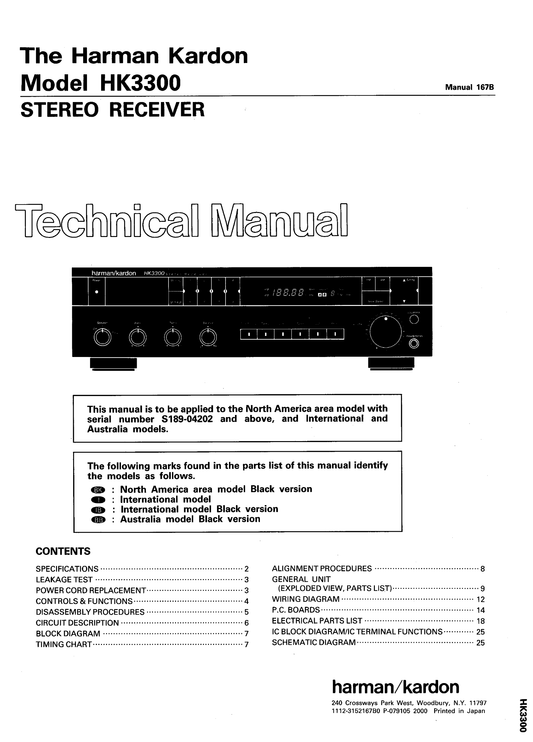 Harman/ Kardon HK3300 Stereo Receiver Service Manual (Pages: 74)