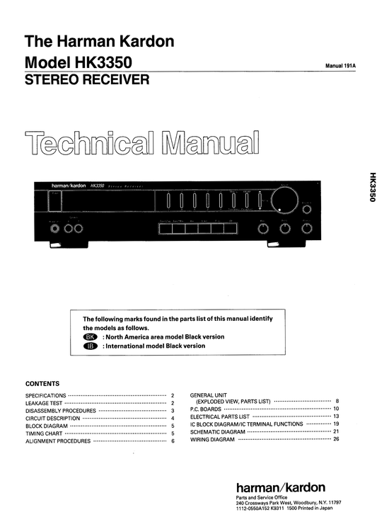 Harman/ Kardon HK3350 Stereo Receiver Service Manual (Pages: 41)