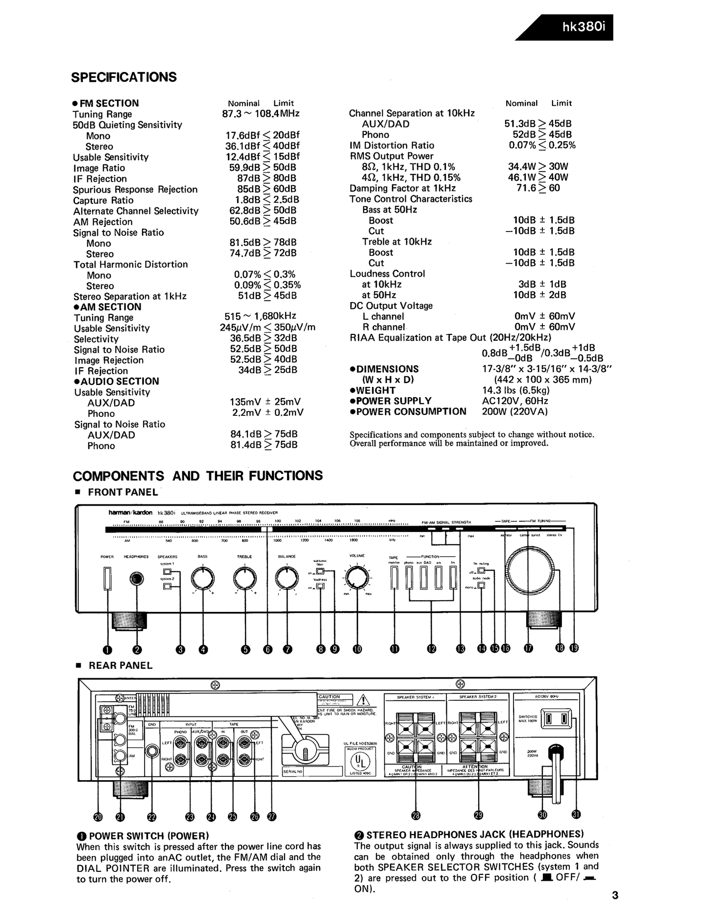 Harman/ Kardon HK380i Ultra Wideband Linear Phase Receiver Service Manual (Pages: 28)