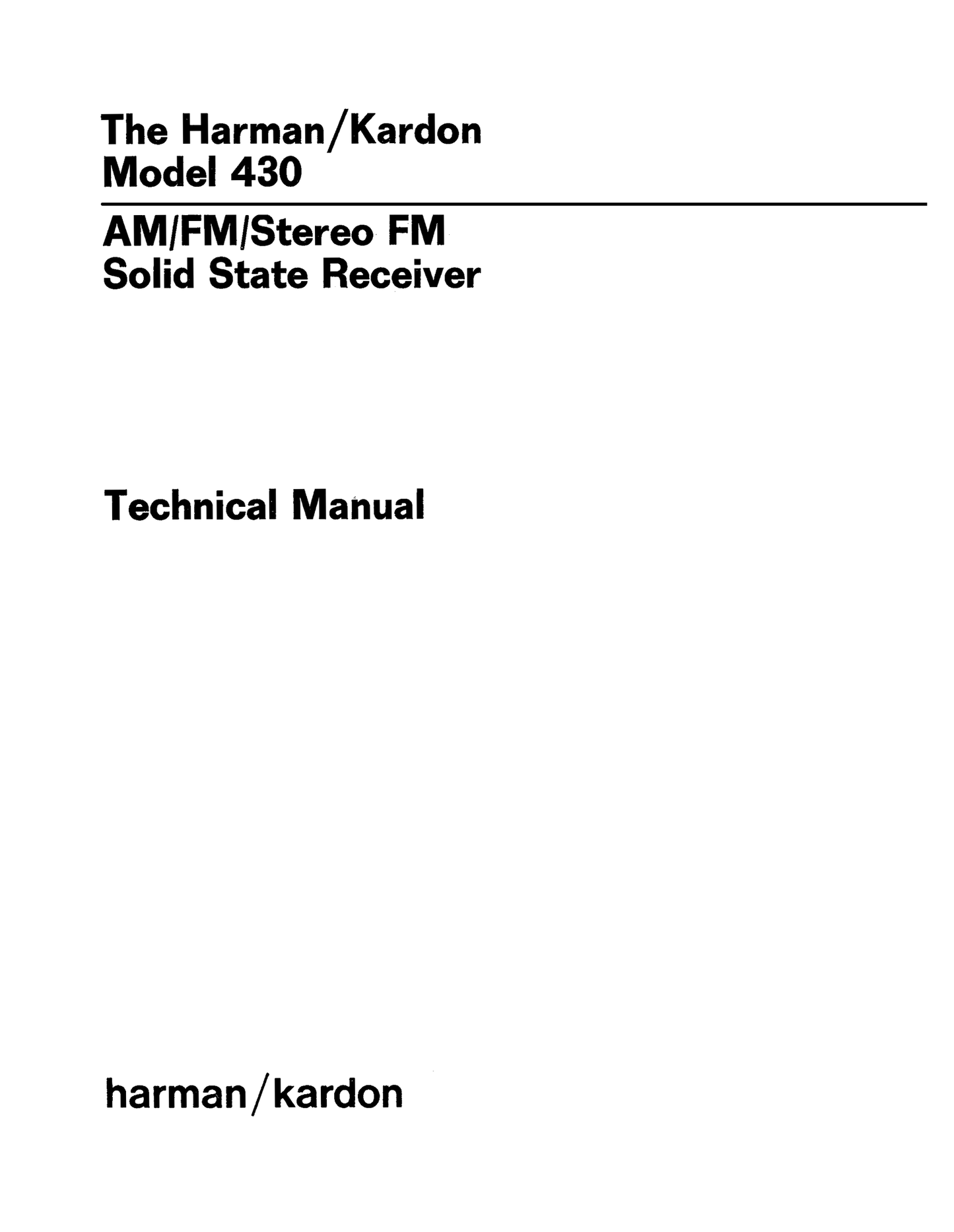 Harman/ Kardon HK430 AM/FM Stereo Receiver Service Manual (Pages: 28)