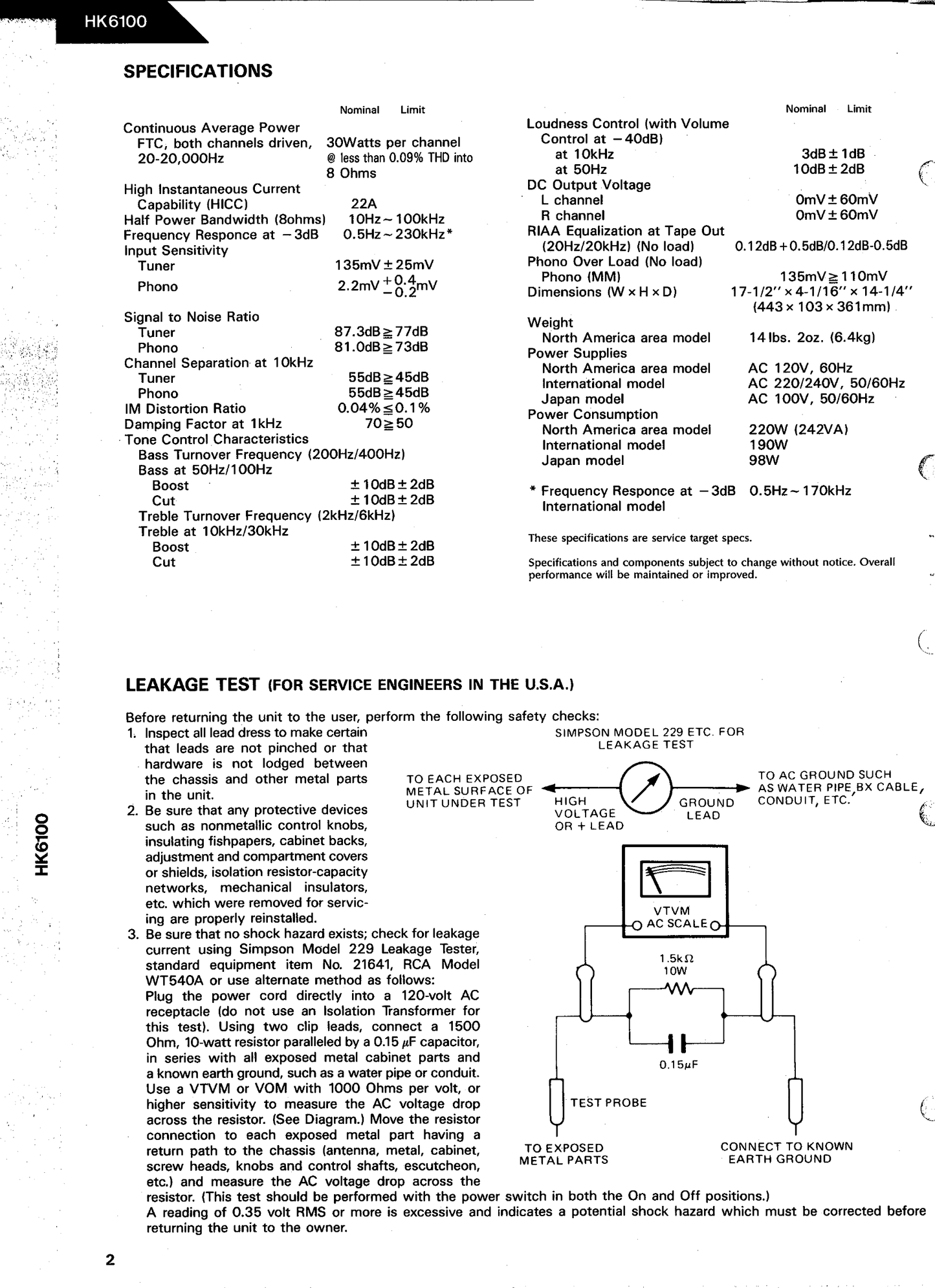 Harman/ Kardon HK6100 Amplifier Service Manual (Pages: 32)