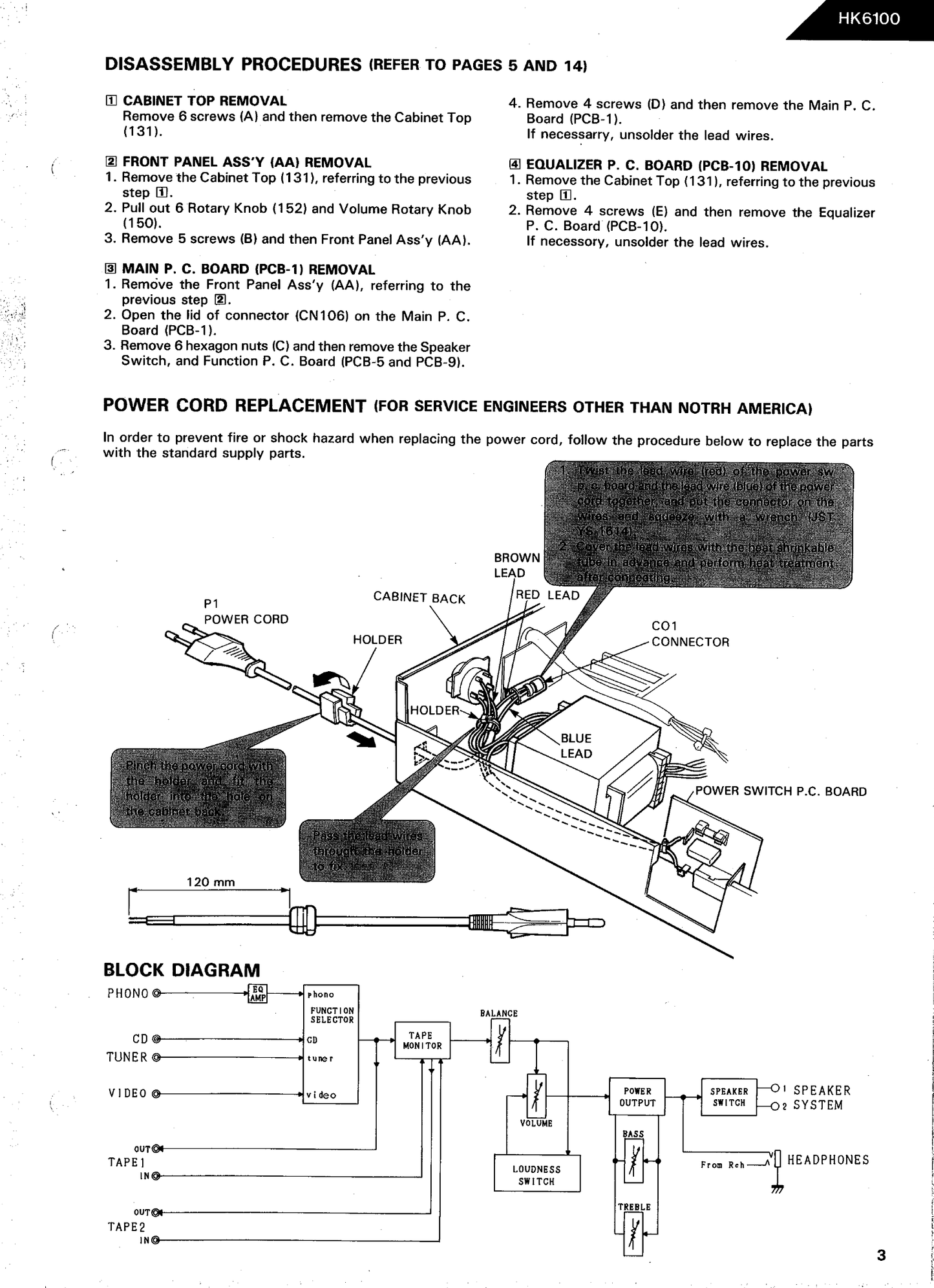 Harman/ Kardon HK6100 Amplifier Service Manual (Pages: 32)