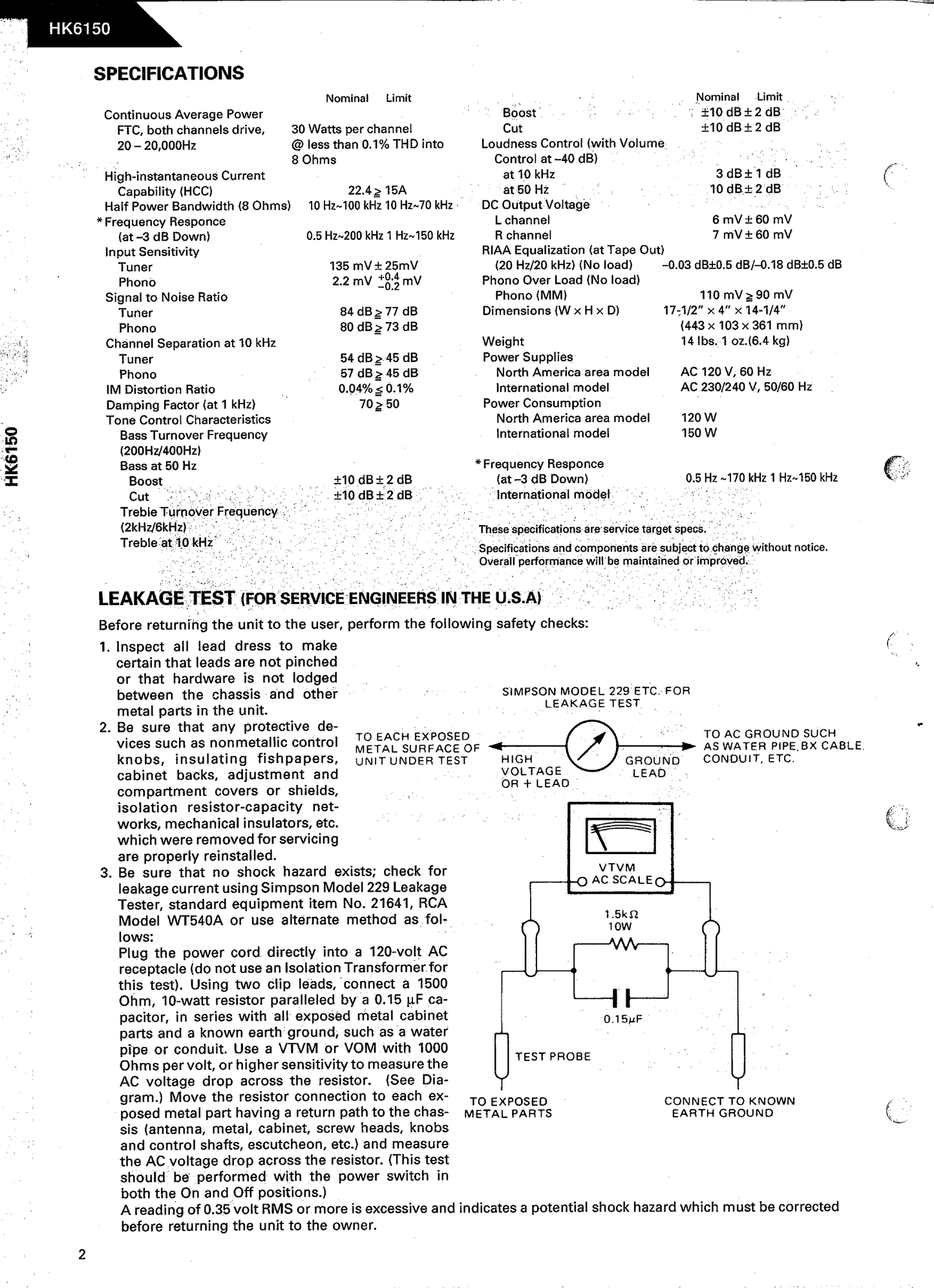 Harman/ Kardon HK6150 Integrated Amplifier Service Manual (Pages: 32)