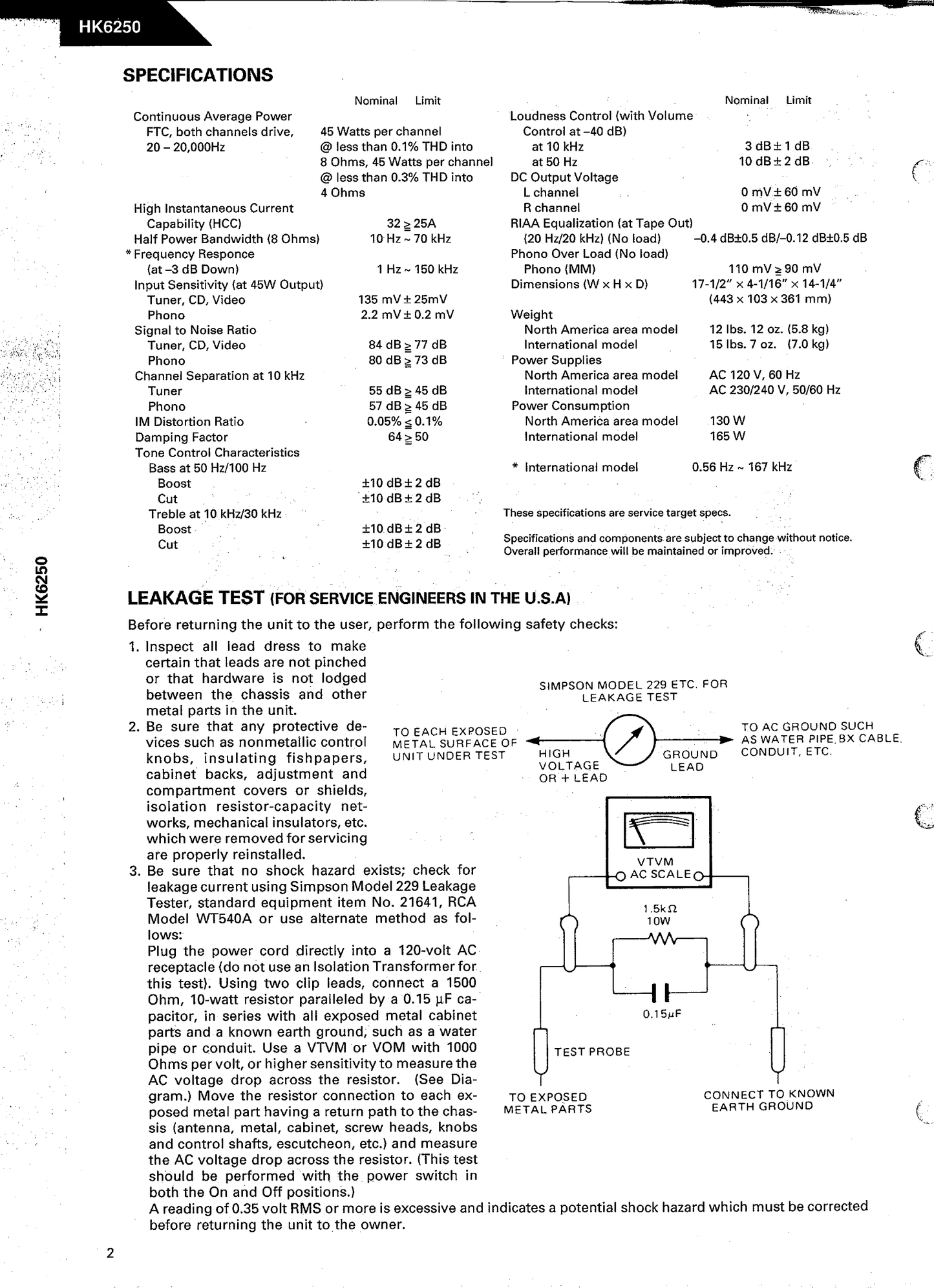 Harman/ Kardon HK6250 Amplifier Service Manual (Pages: 34)