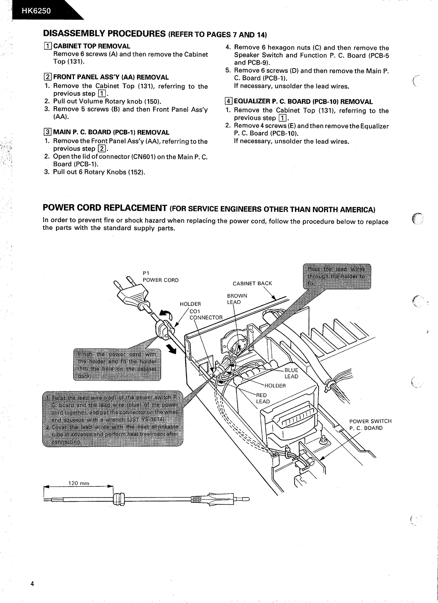 Harman/ Kardon HK6250 Amplifier Service Manual (Pages: 34)