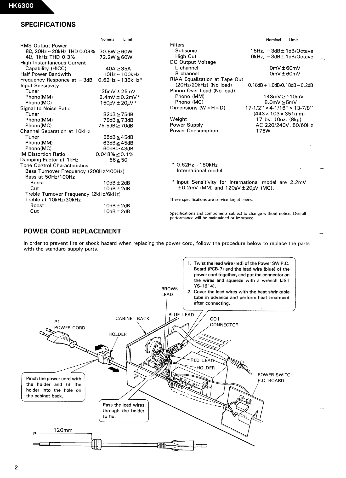 Harman/ Kardon HK6300 Integrated Amplifier Service Manual (Pages: 24)