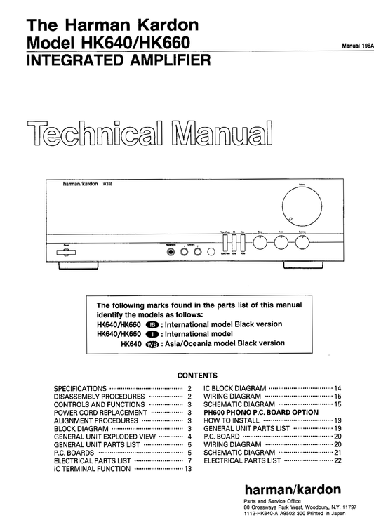 Harman/ Kardon HK640 & HK660 Amplifier Service Manual (Pages: 34)