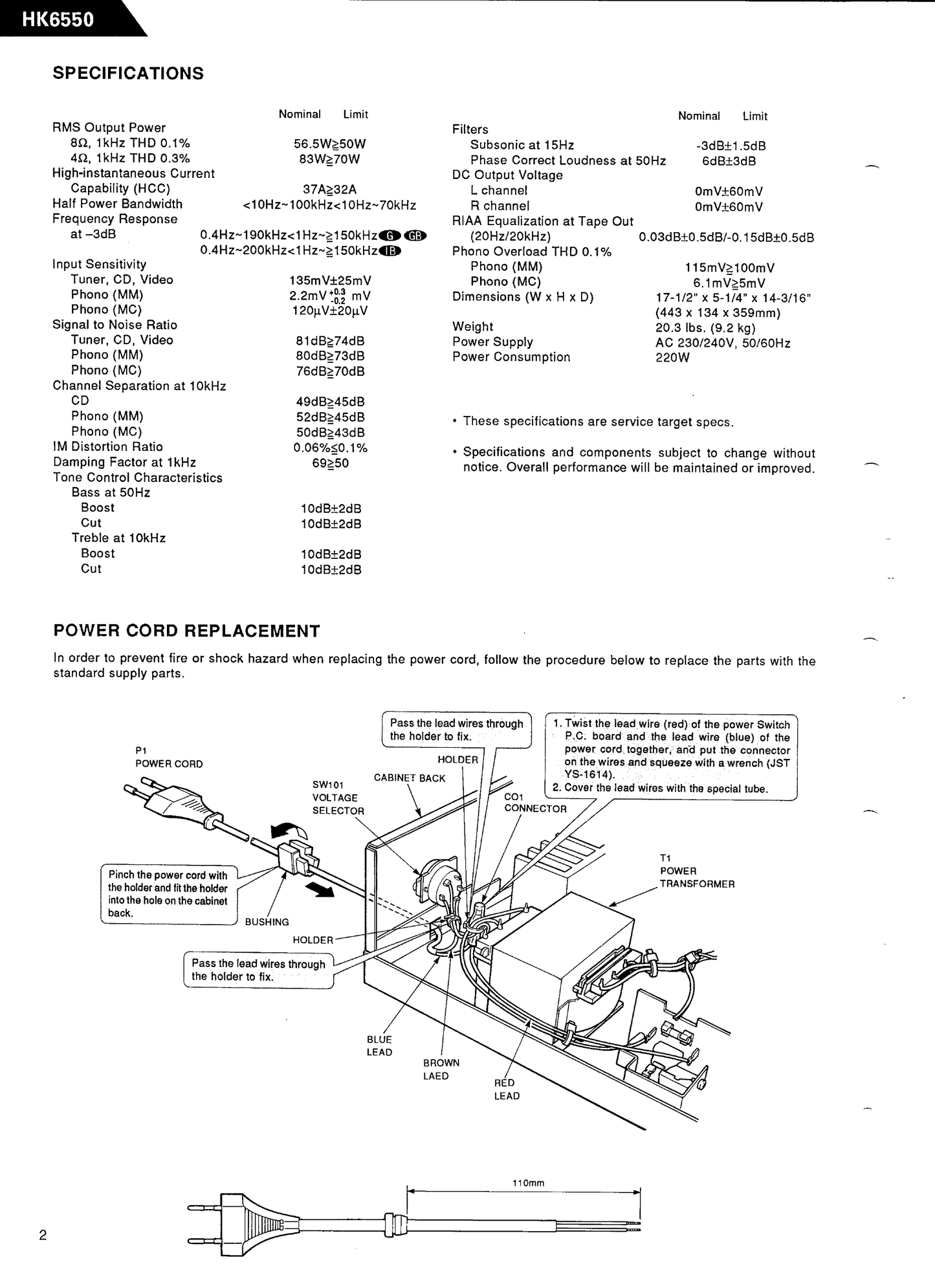 Harman/ Kardon HK6550 Amplifier Service Manual (Pages: 30)