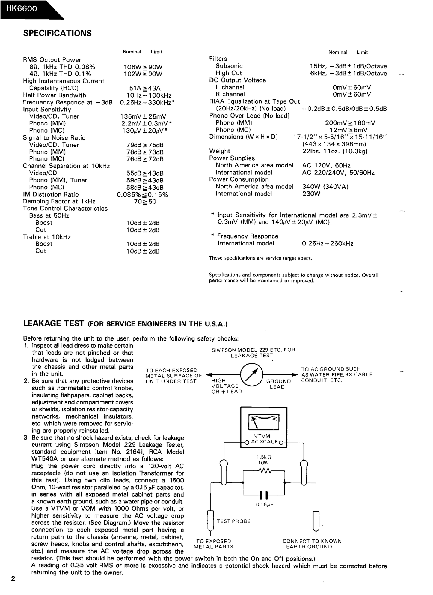 Harman/ Kardon HK6600 Amplifier Service Manual (Pages: 34)