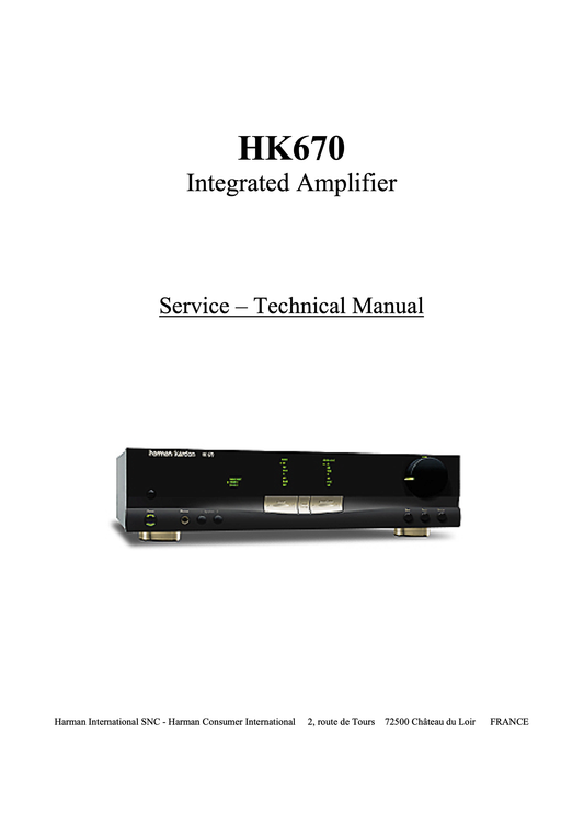 Harman/ Kardon HK670 Integrated Amplifier Service Manual (Pages: 25)