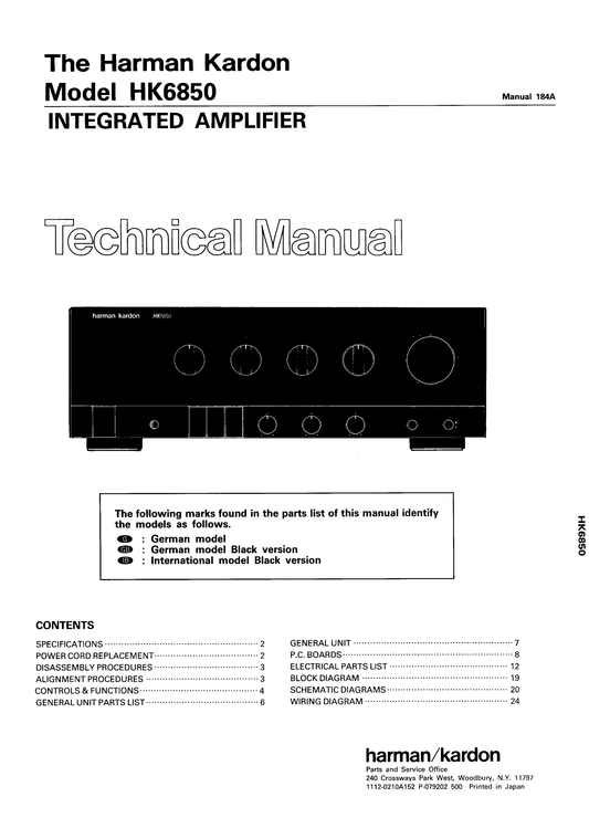 Harman/ Kardon HK6850 Integrated Amplifier Service Manual (Pages: 46)