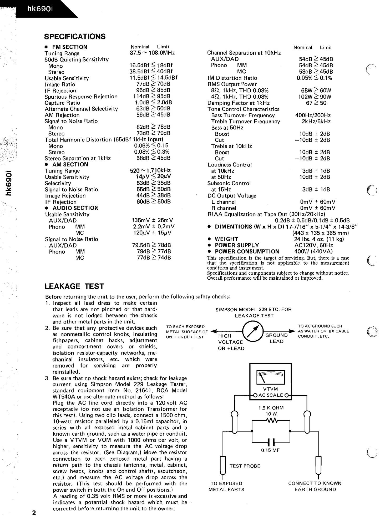 Harman/ Kardon HK690i Synthesized Quartz-Locked Stereo Receiver Service Manual (Pages: 50)