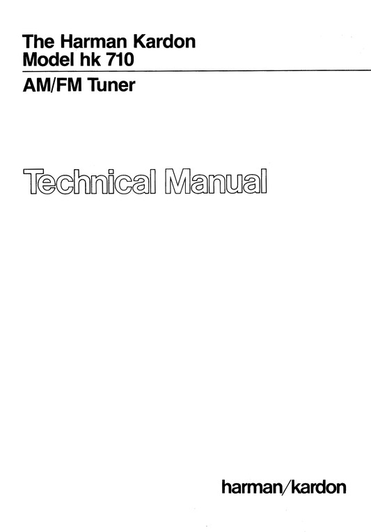 Harman/ Kardon HK710 AM/FM Tuner Service Manual (Pages: 29)