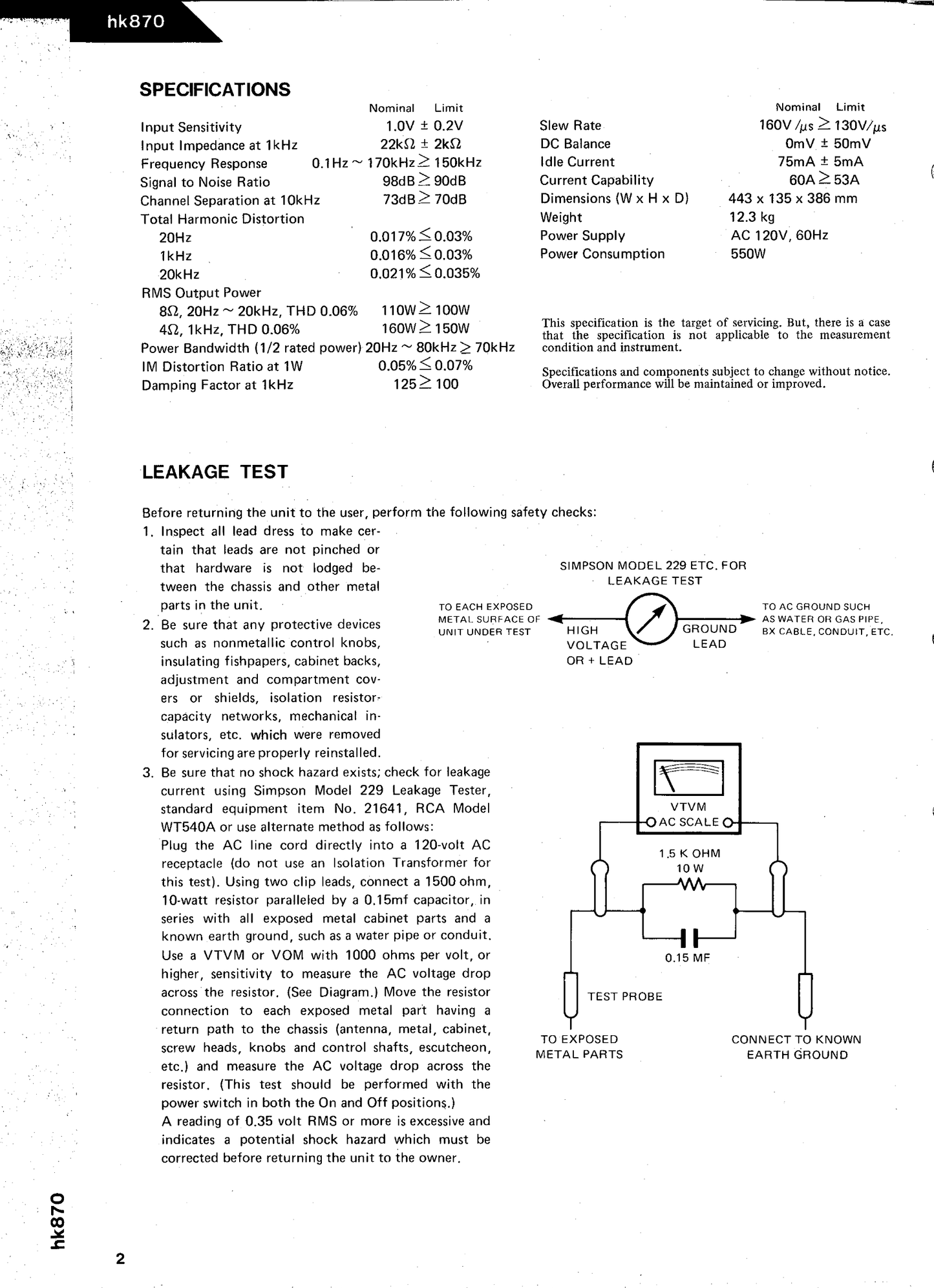 Harman/ Kardon HK870 Amplifier Service Manual (Pages: 26)