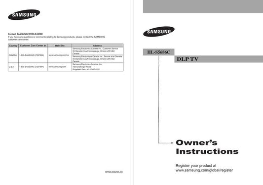 Samsung HLS5686C TV Operating Manual