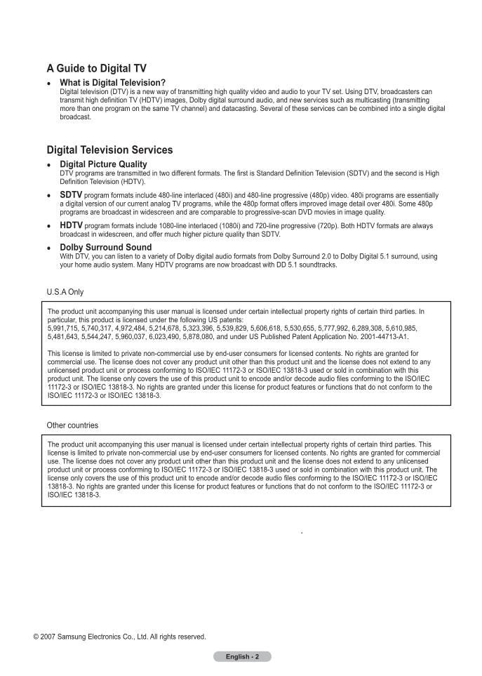 Samsung HLT5656W HLT6756W LNT5271FXXAA TV Operating Manual