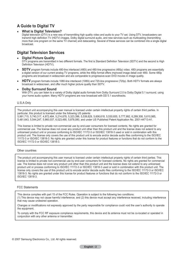 Samsung HLT7288 TV Operating Manual