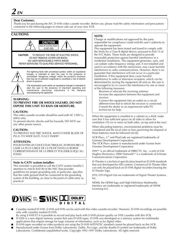 JVC HMDH5US TV/VCR Combo Operating Manual