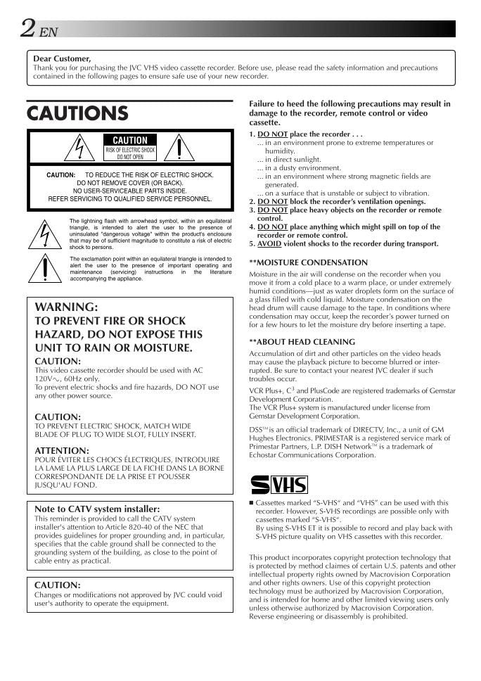 JVC HMHDS1U TV/VCR Combo Operating Manual