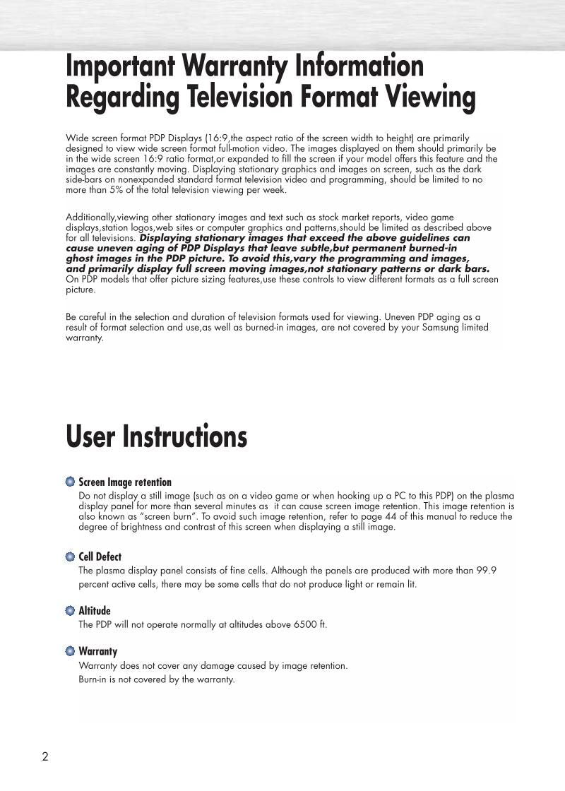 Samsung HPP4261 TV Operating Manual