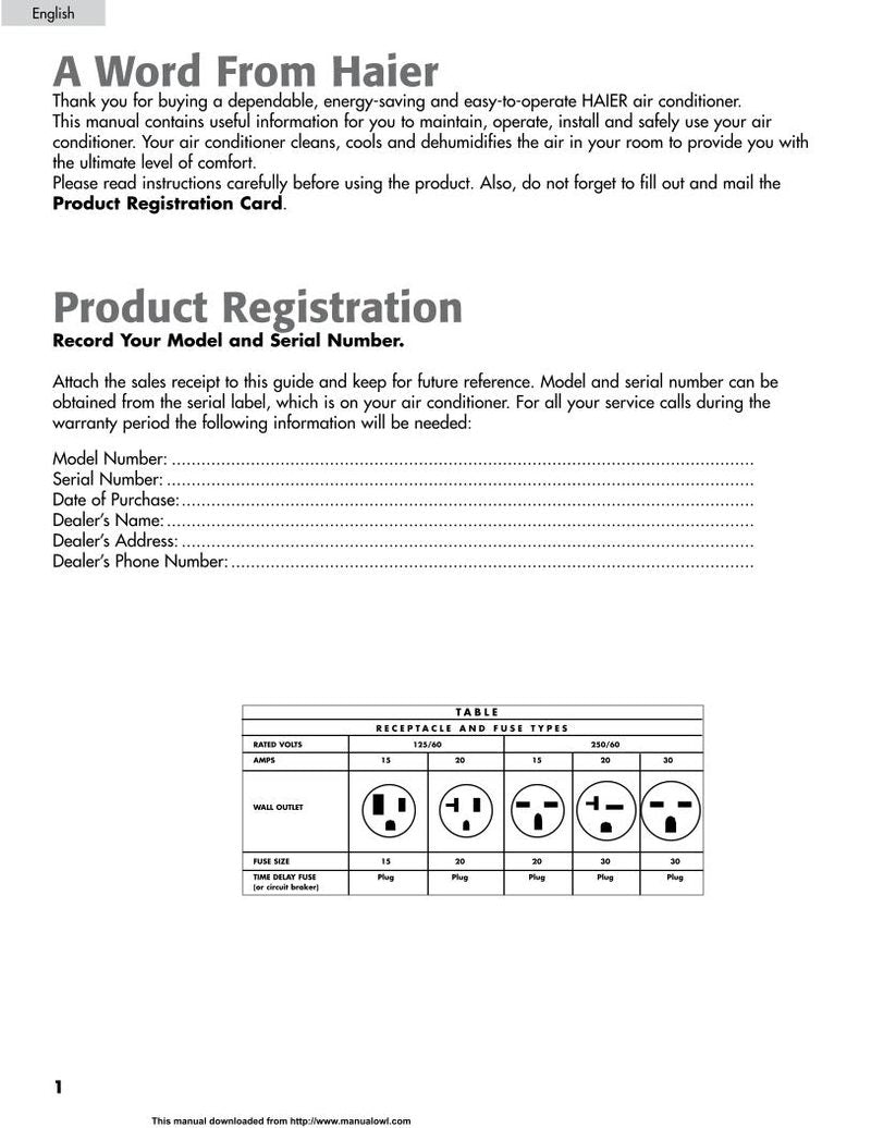 Haier HPR09 XC7 Air Conditioner Unit Operating Manual